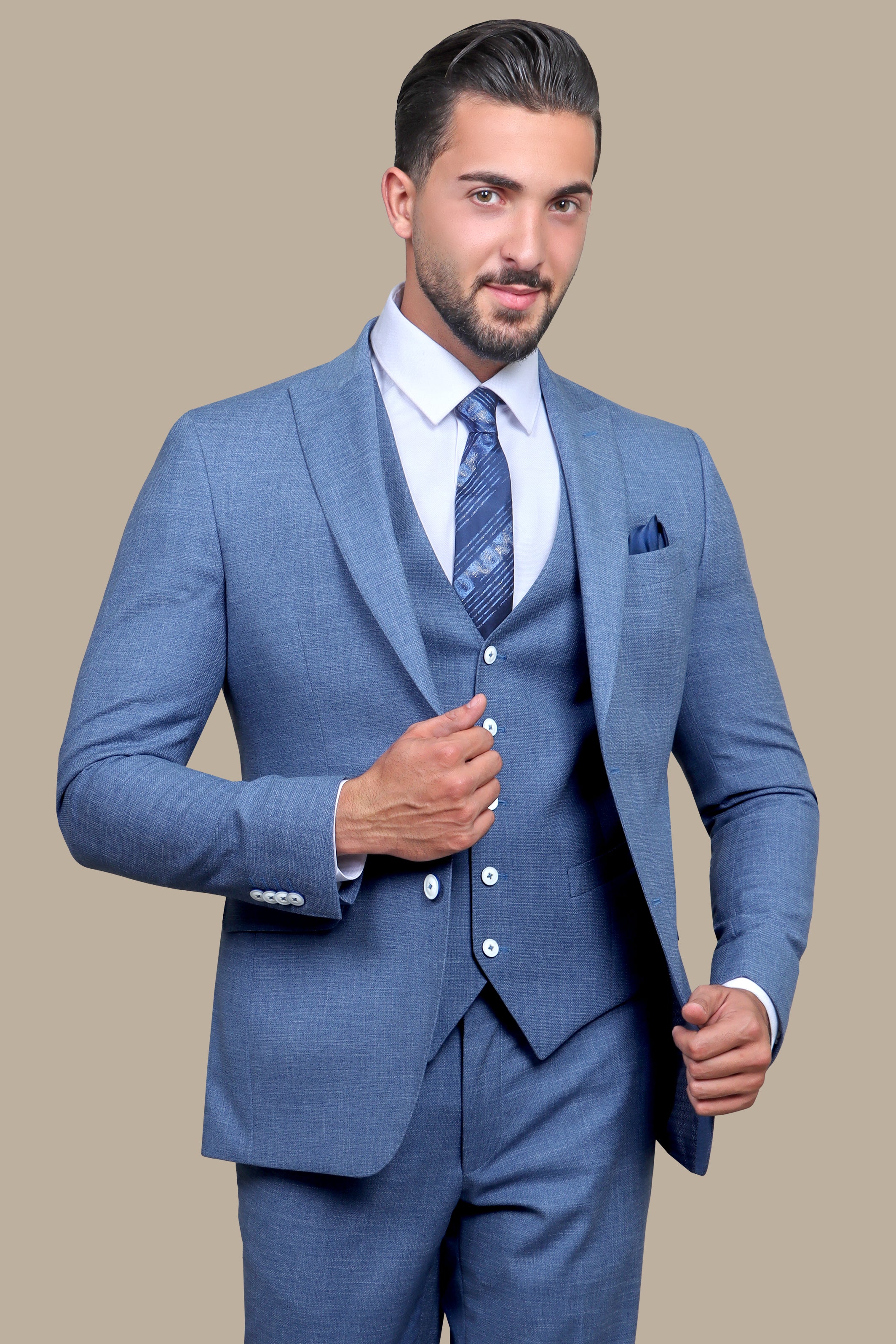 Suit Fil A Fil Peak 3-Piece Petrol