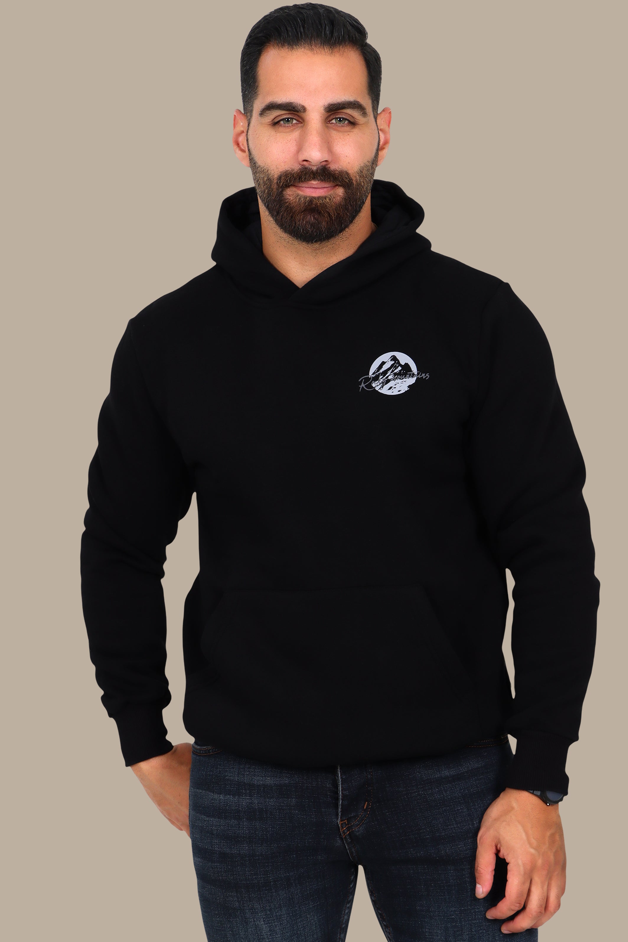 Mountain Vibes: Printed Hoodie Black