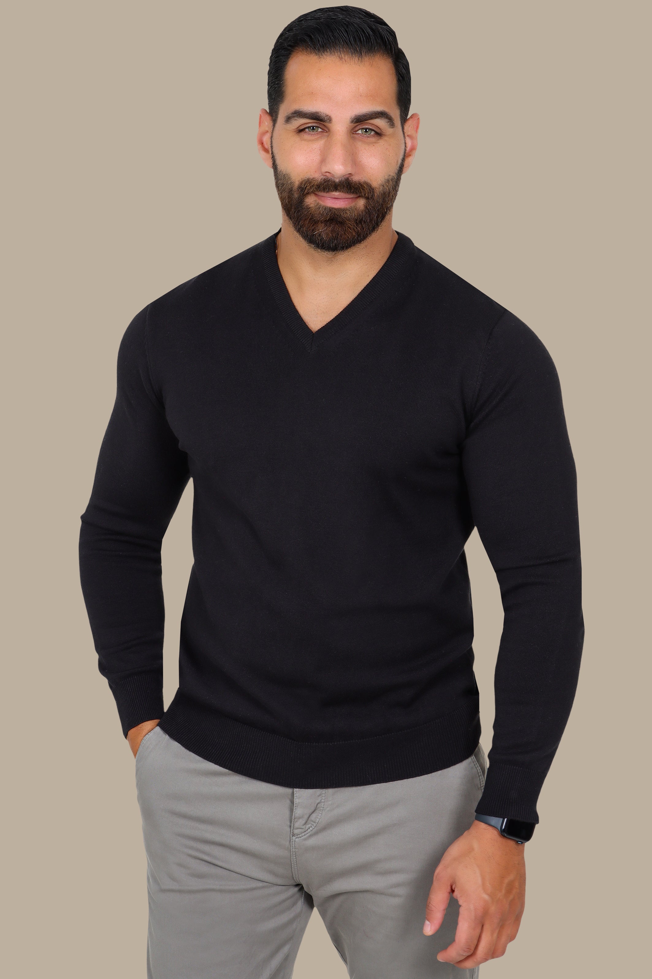 Black V-Neck Basic Sweater