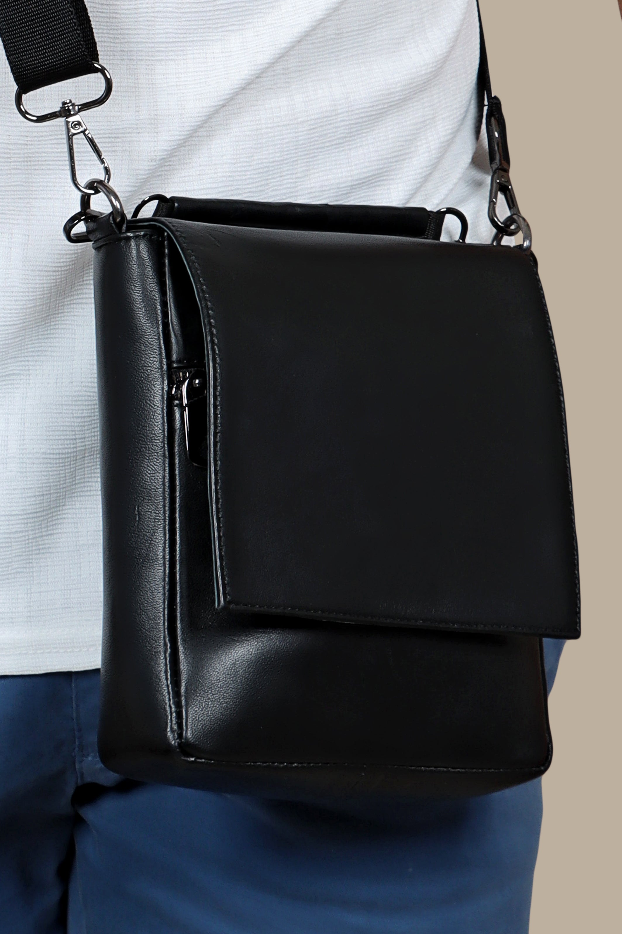 Urban Minimalism: Petite Black Leather Crossbody