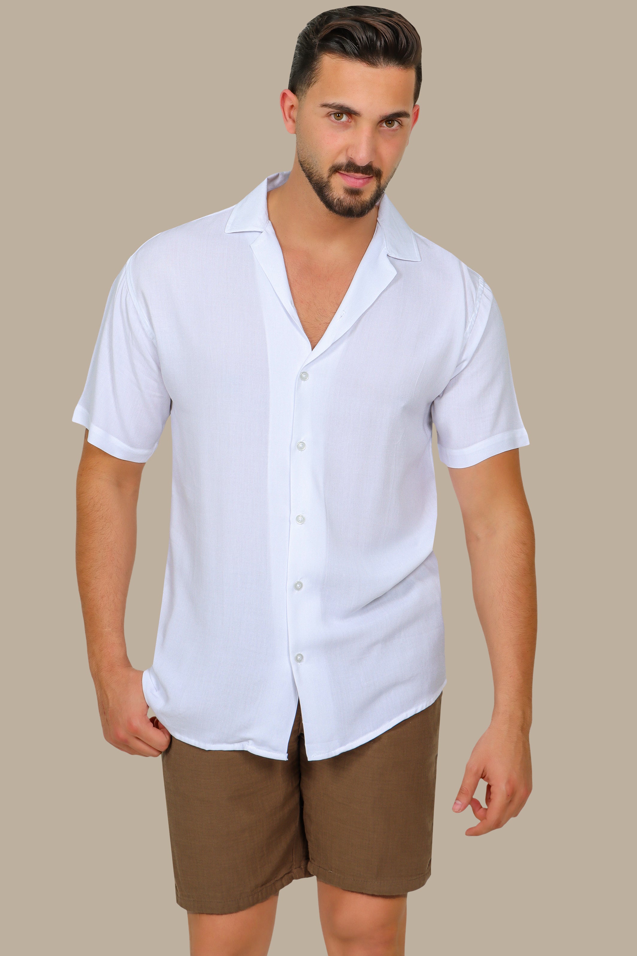 Classic Ease: White Crepe Short-Sleeve Shirt