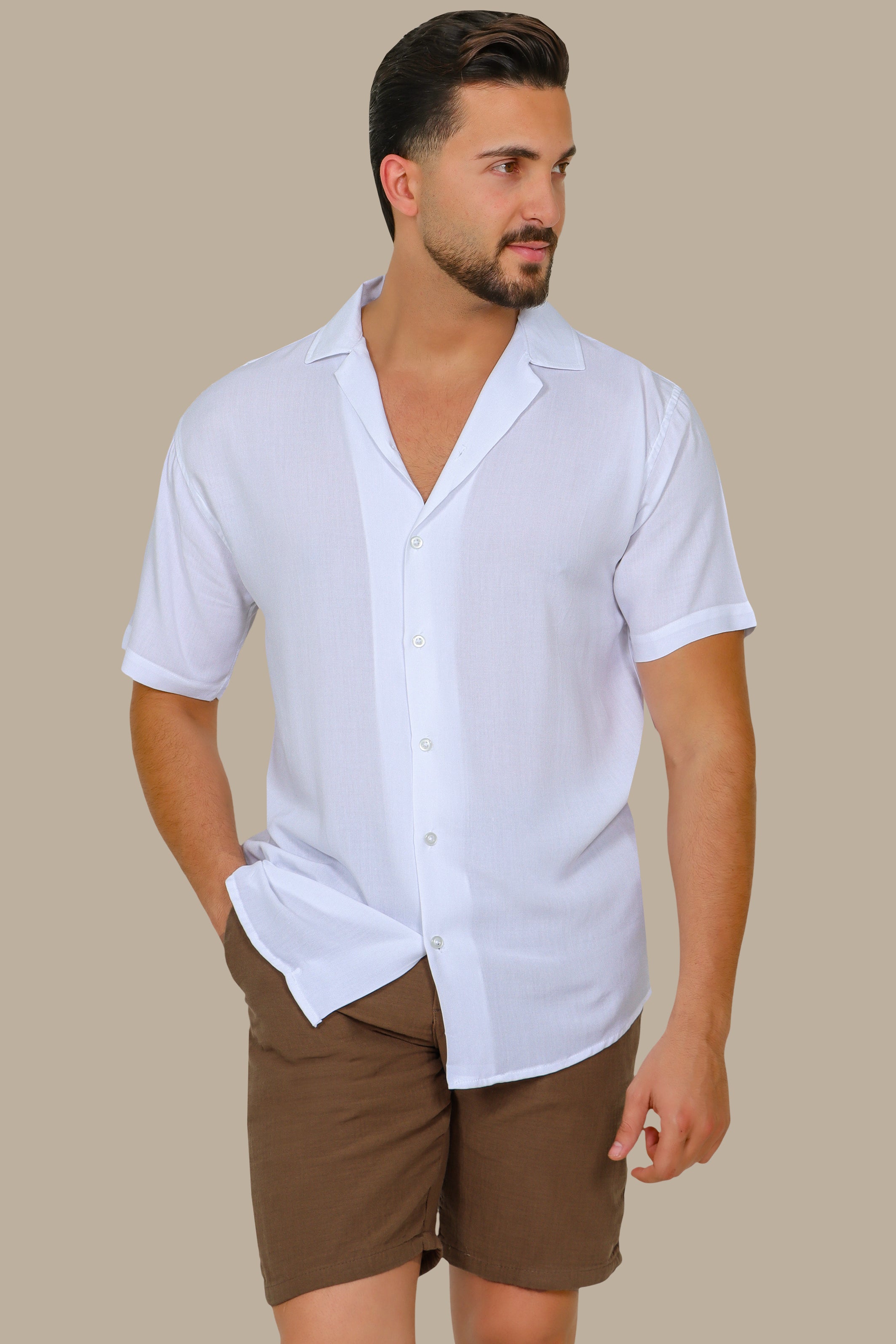 Classic Ease: White Crepe Short-Sleeve Shirt