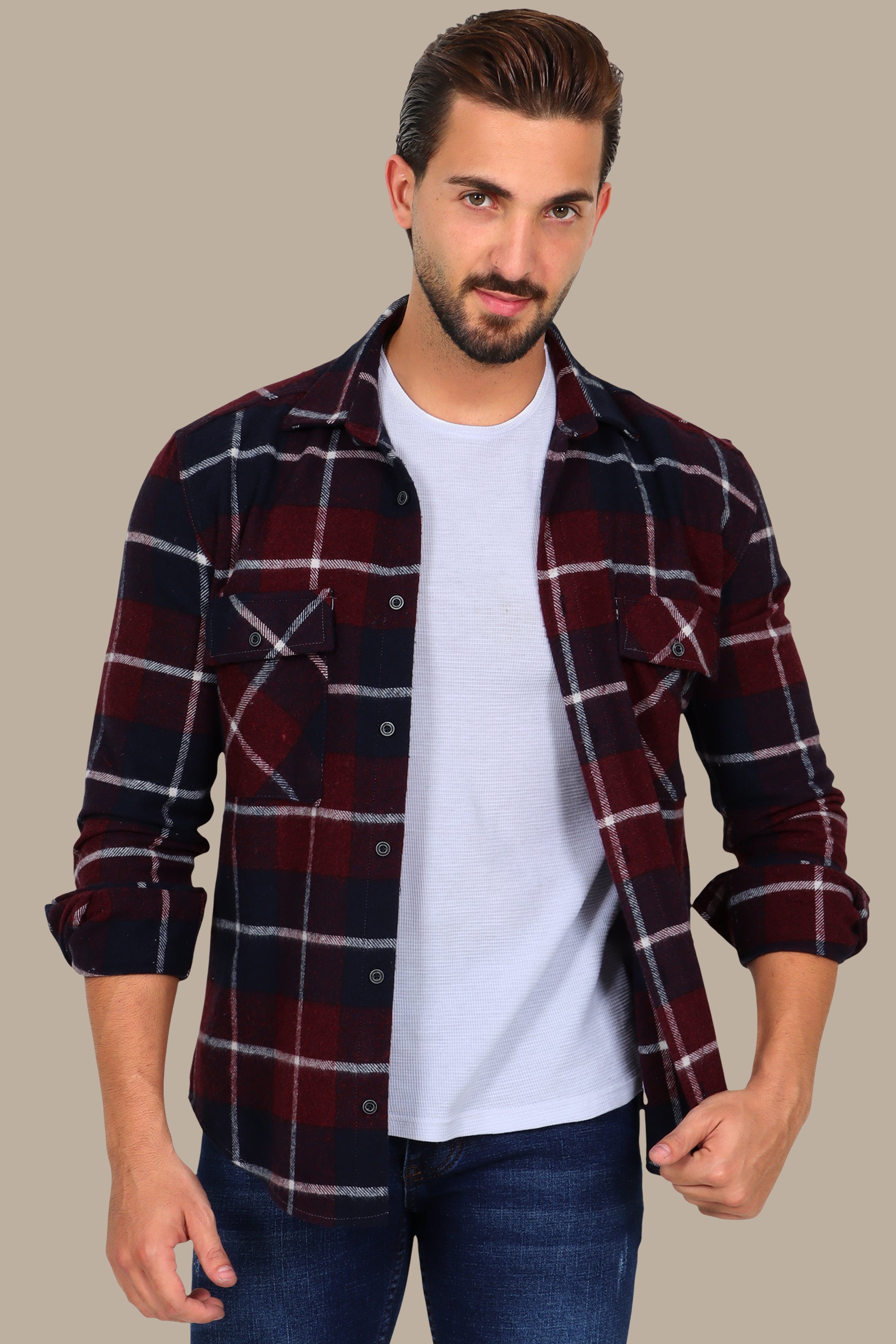 Overshirt with Two Pockets Burgundy