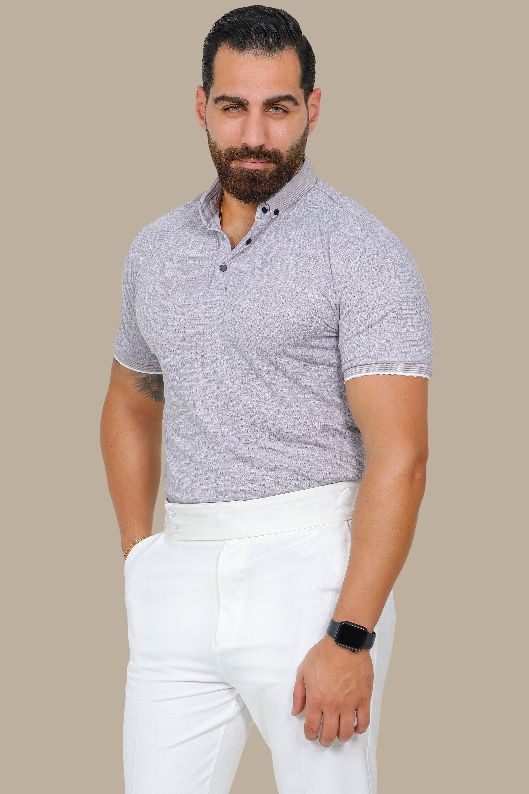 White Basic Mao Collar Polo
