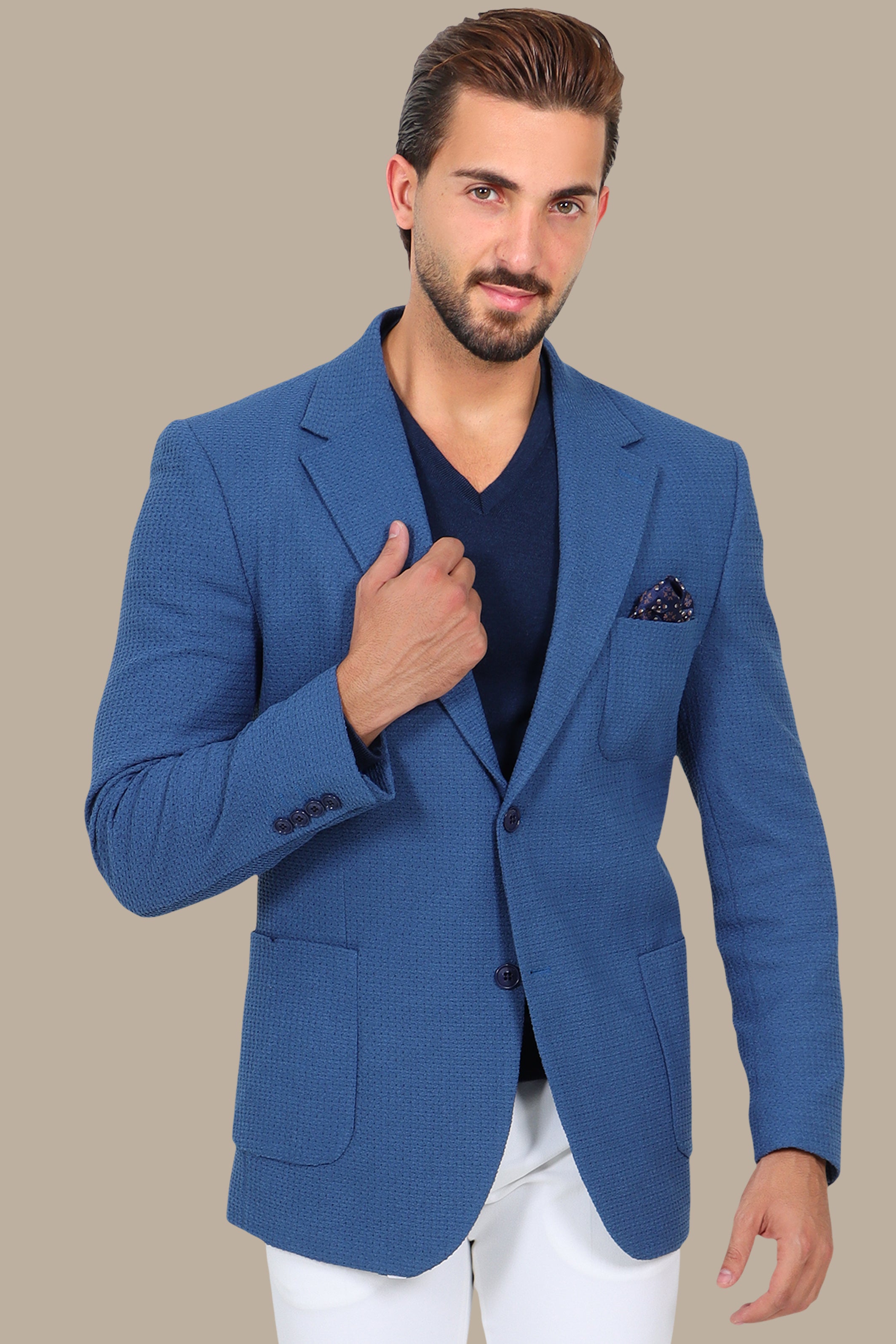 Breathable Notch Lapel Blazer Blue