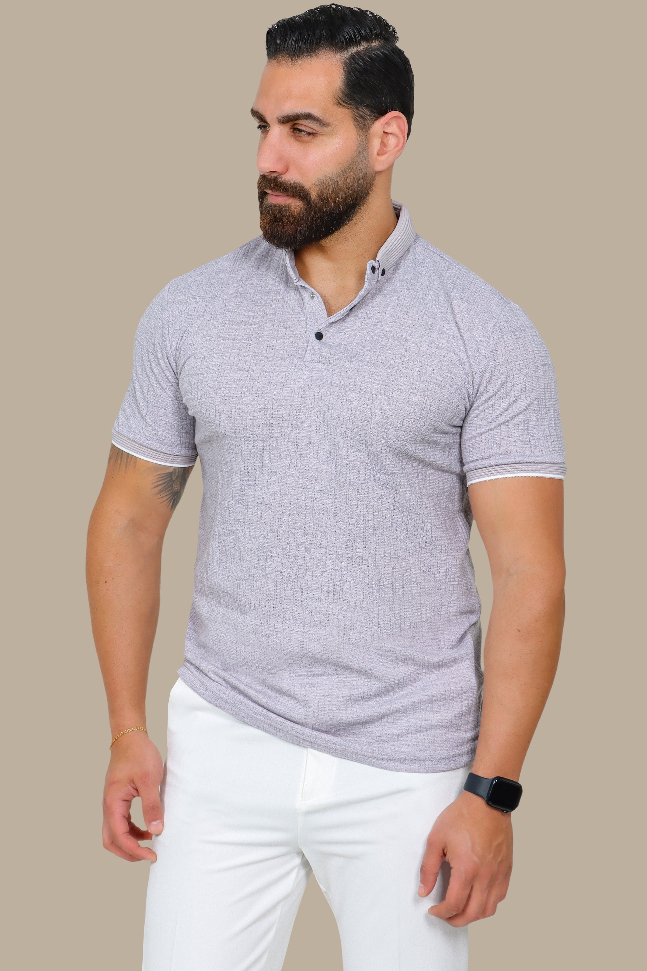 White Basic Mao Collar Polo