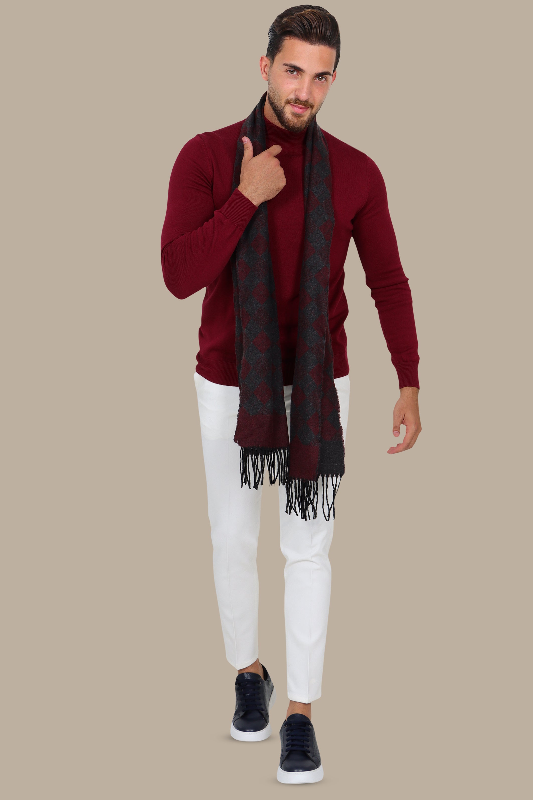 Cozy High-Neck Sweater – Burgundy