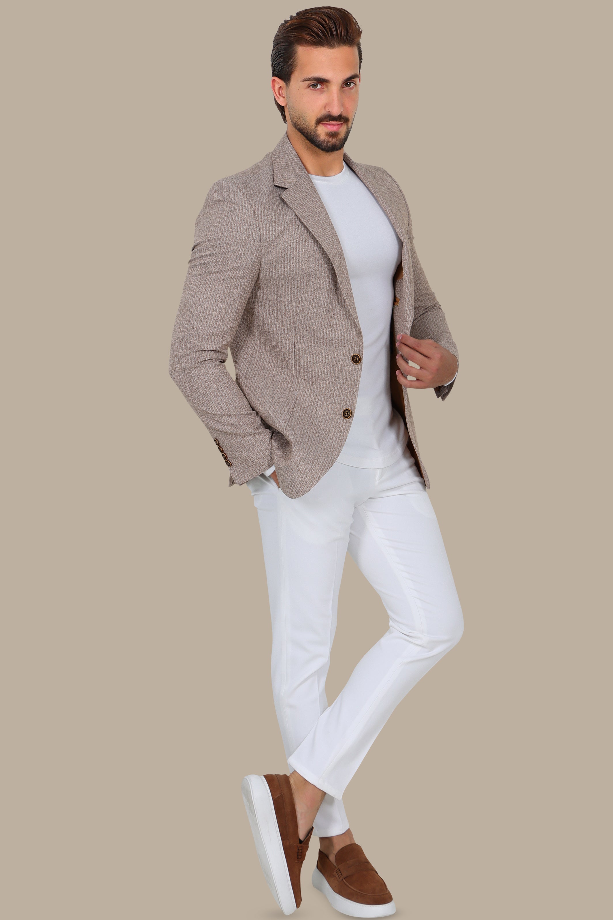 Striped Notch Lapel Blazer Havane