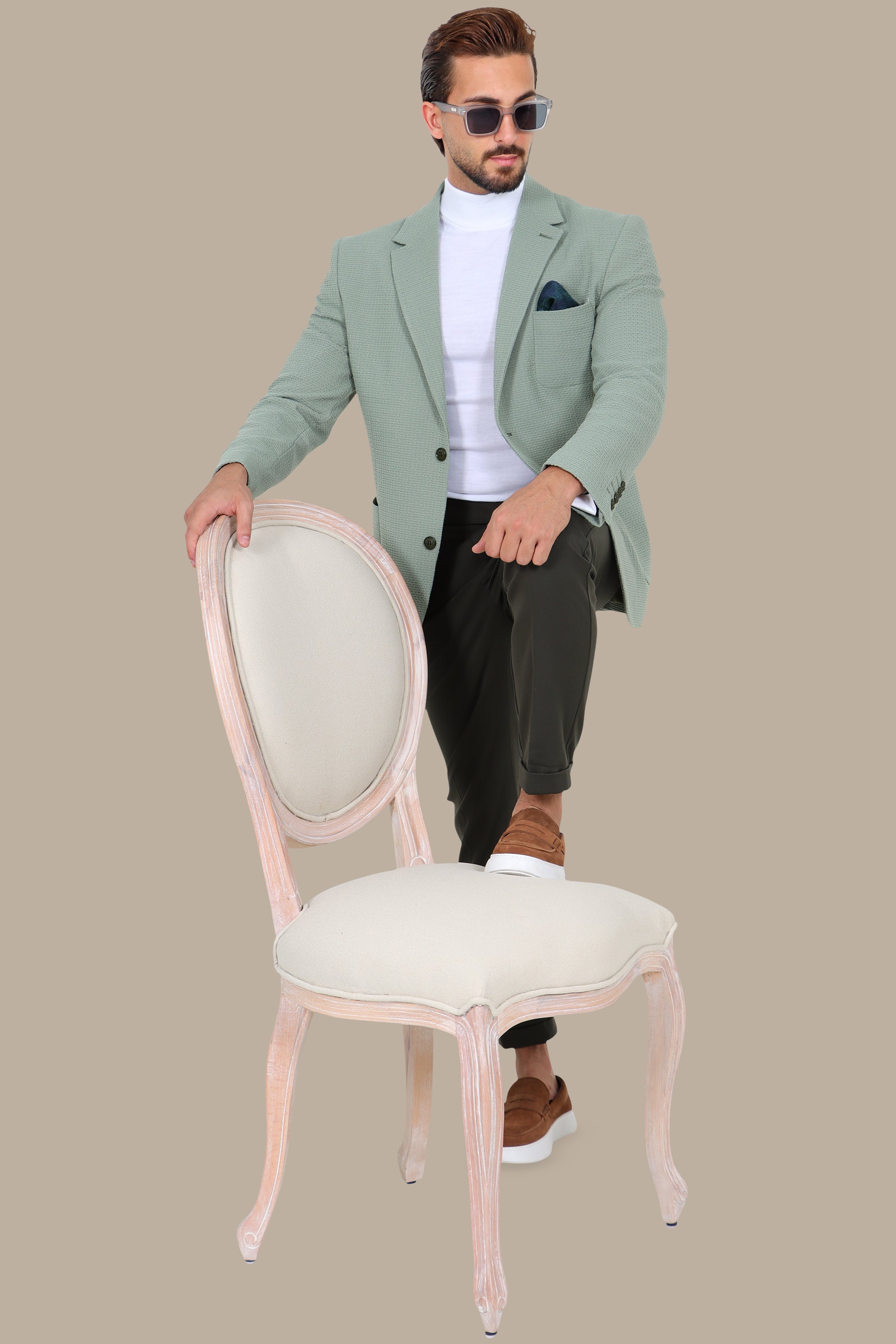 Breathable Notch Lapel Blazer Mint