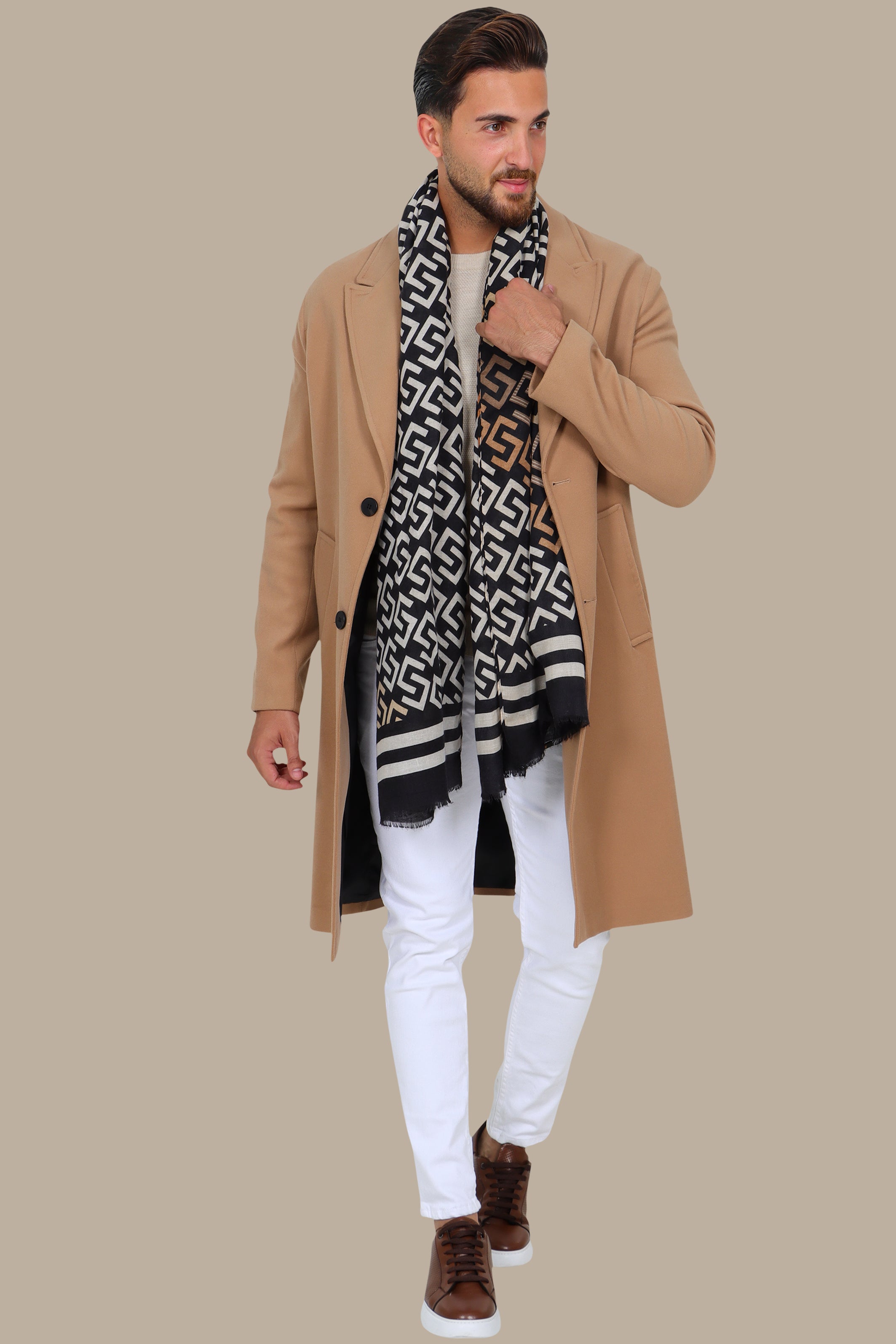 Oversized Beige Coat with Peak Lapels