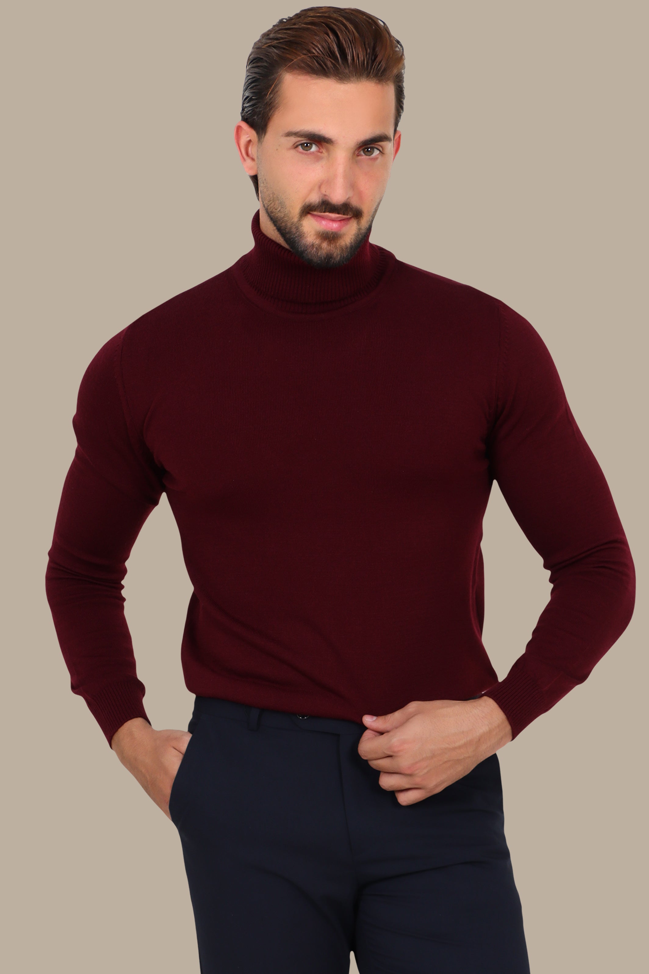Turtleneck Basic Sweater Burgundy