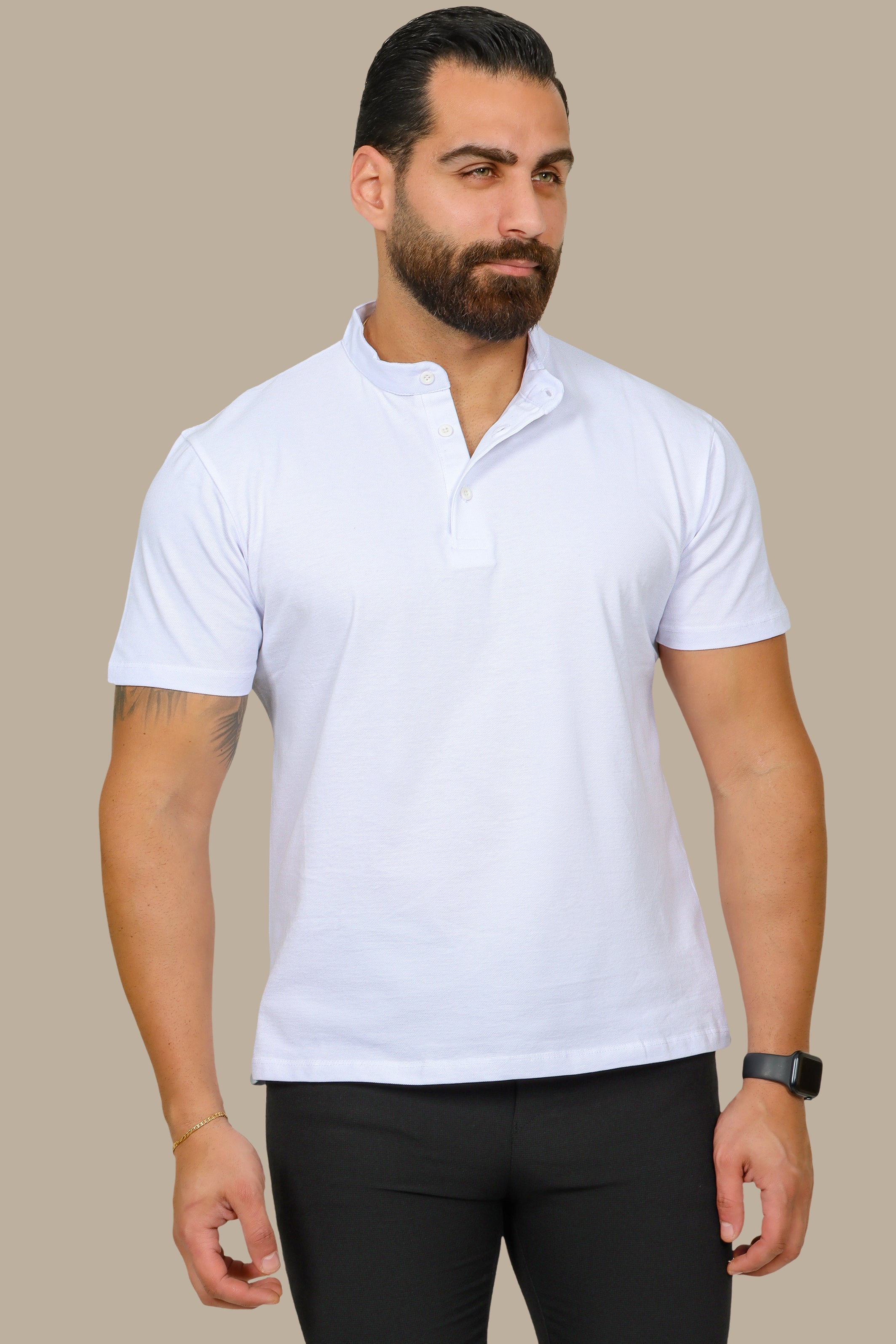 White Basic Mao Collar Polo