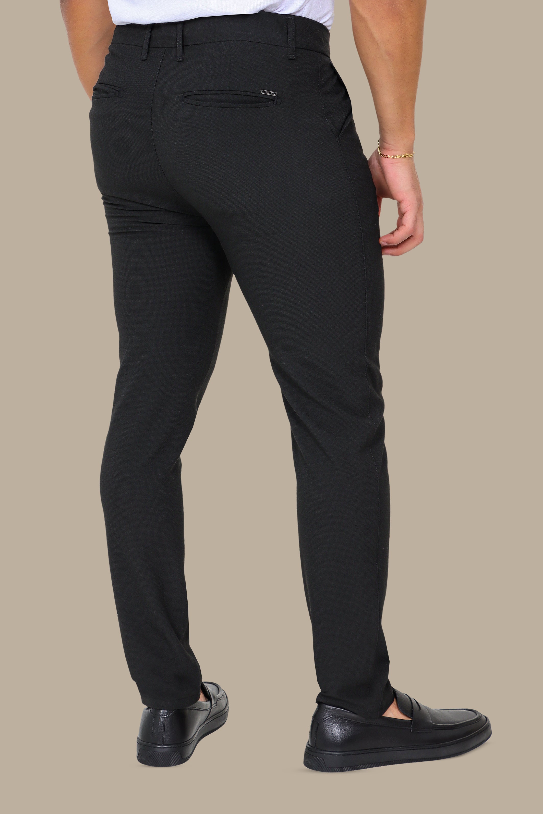 Black Gofre Slim Trousers