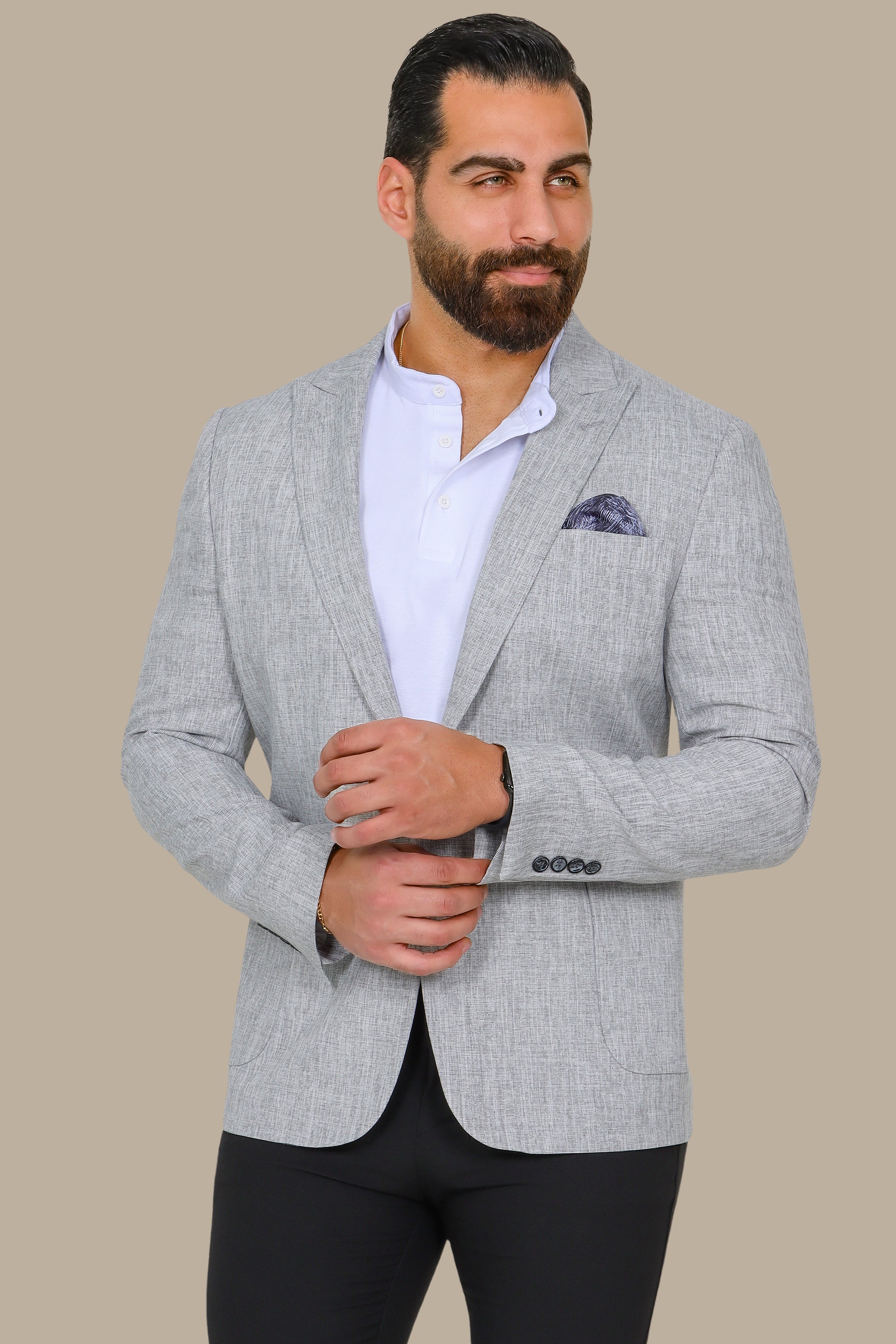 Light Grey Filafil Blazer with Peak Lapel