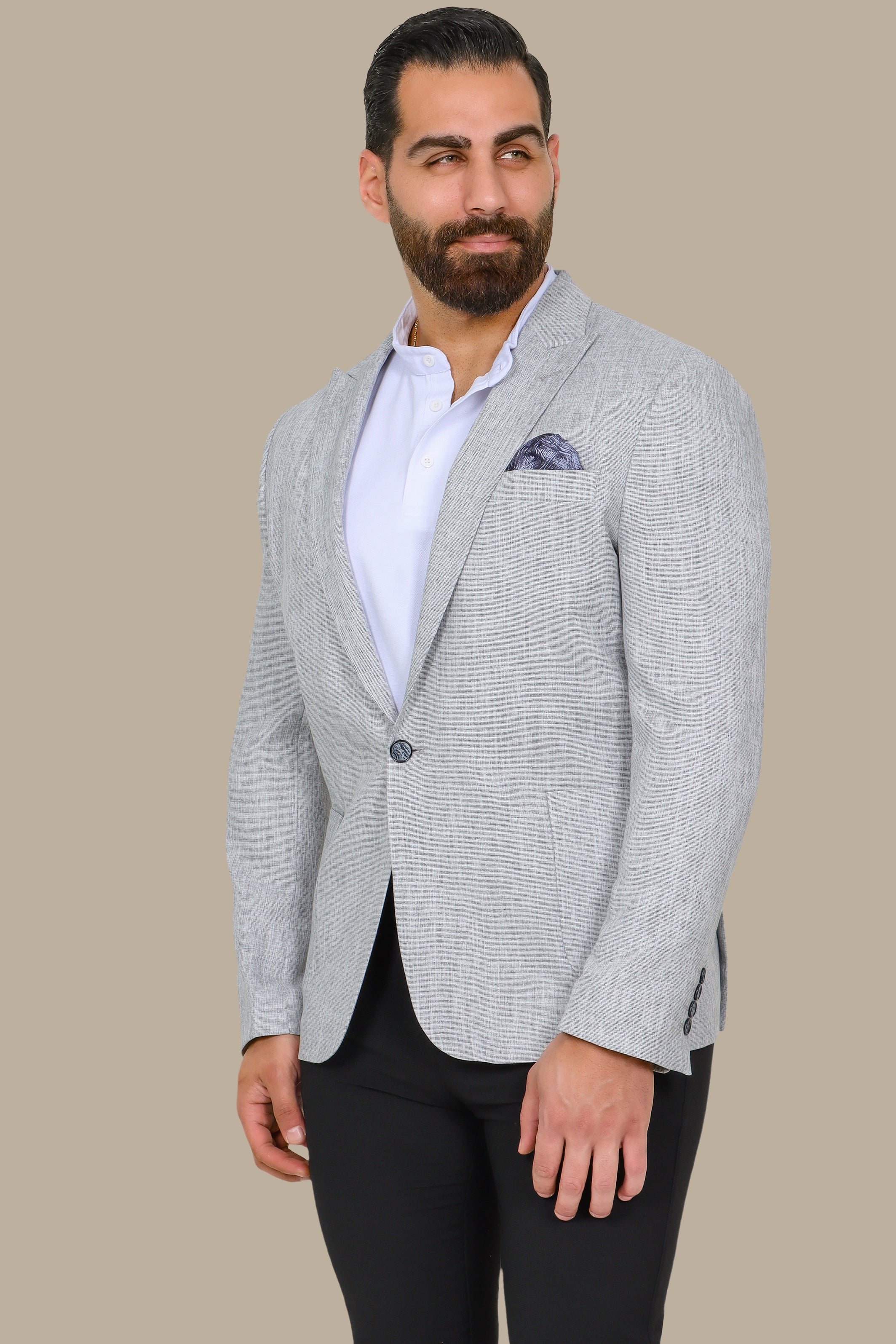 Light Grey Filafil Blazer with Peak Lapel