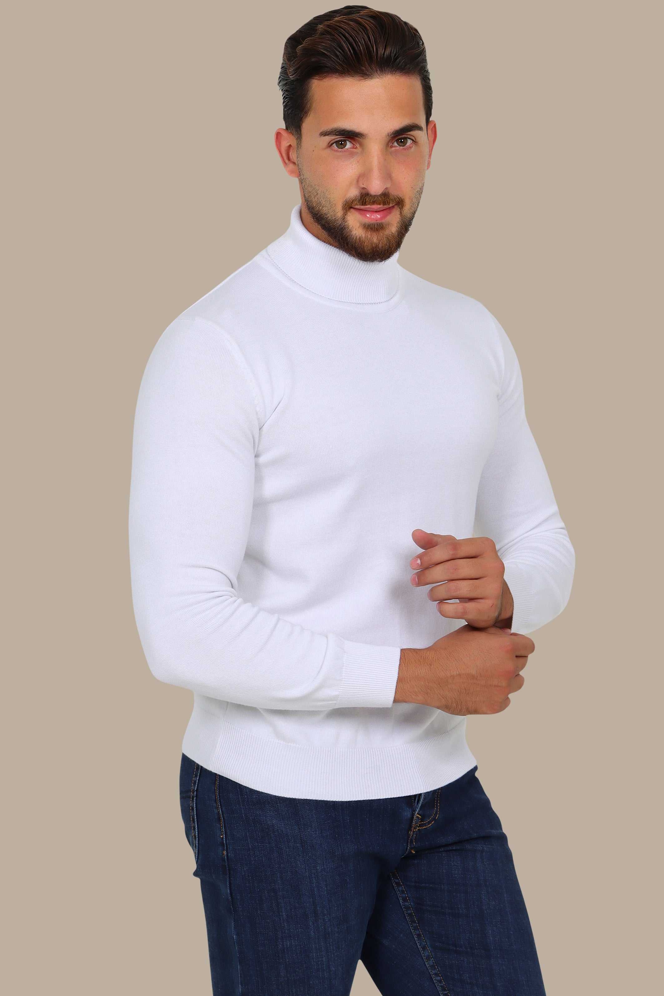 White Turtle Neck Basic Sweater
