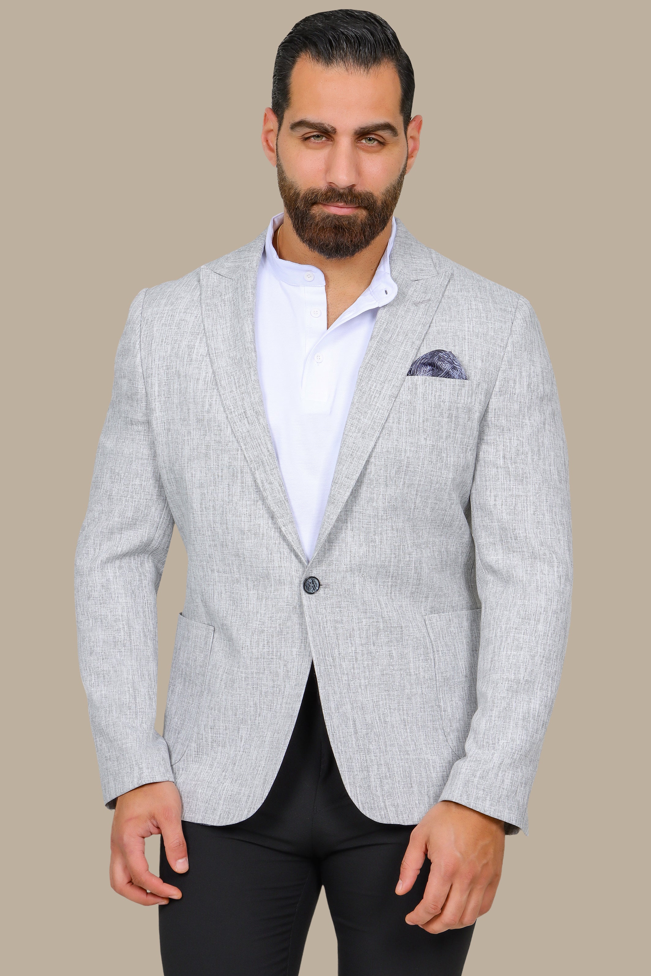 Light Grey Filafil Blazer with Peak Lapel