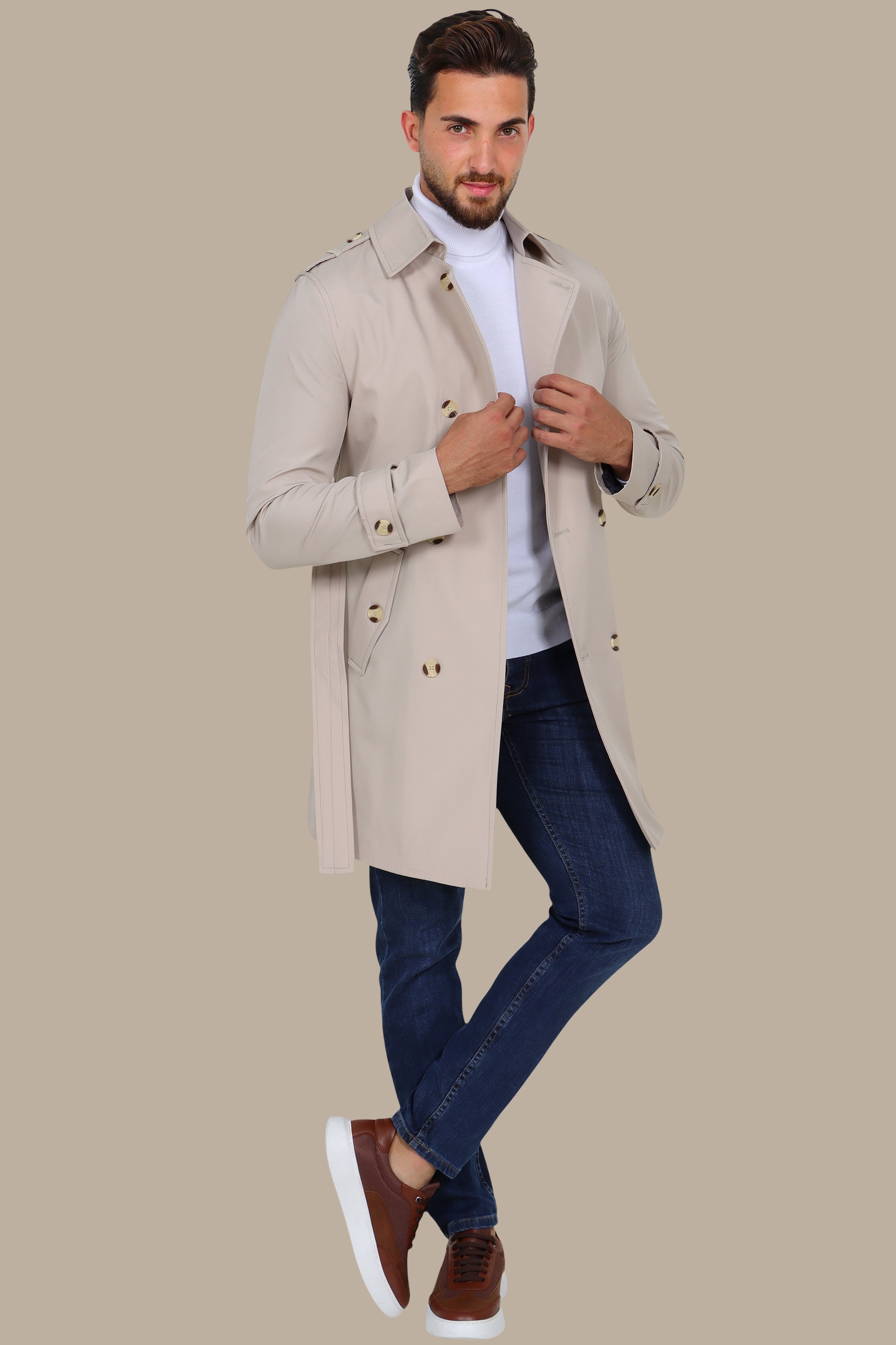 Classic Double-Breasted Beige Trench Coat