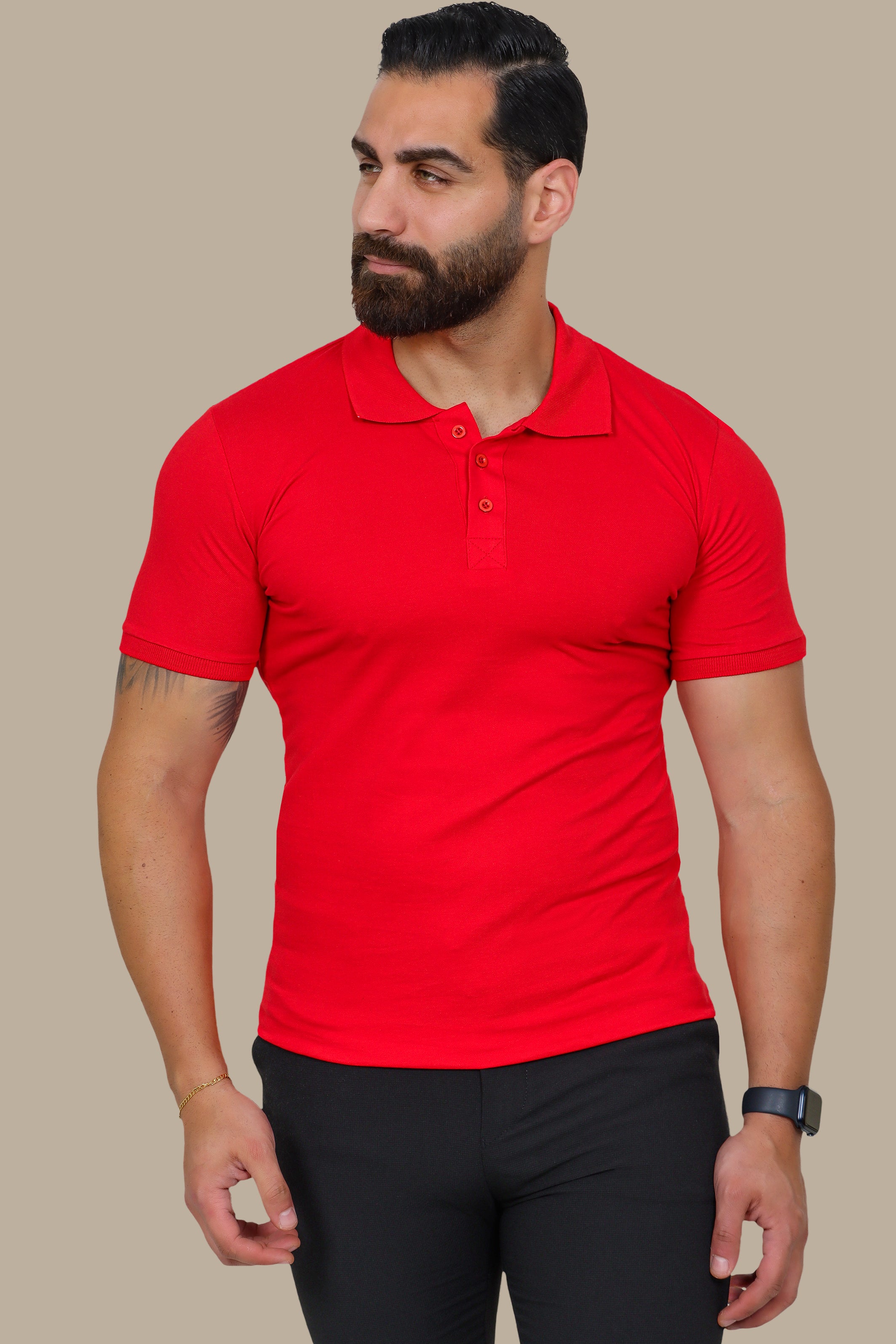 Red Basic Plain Polo Shirt