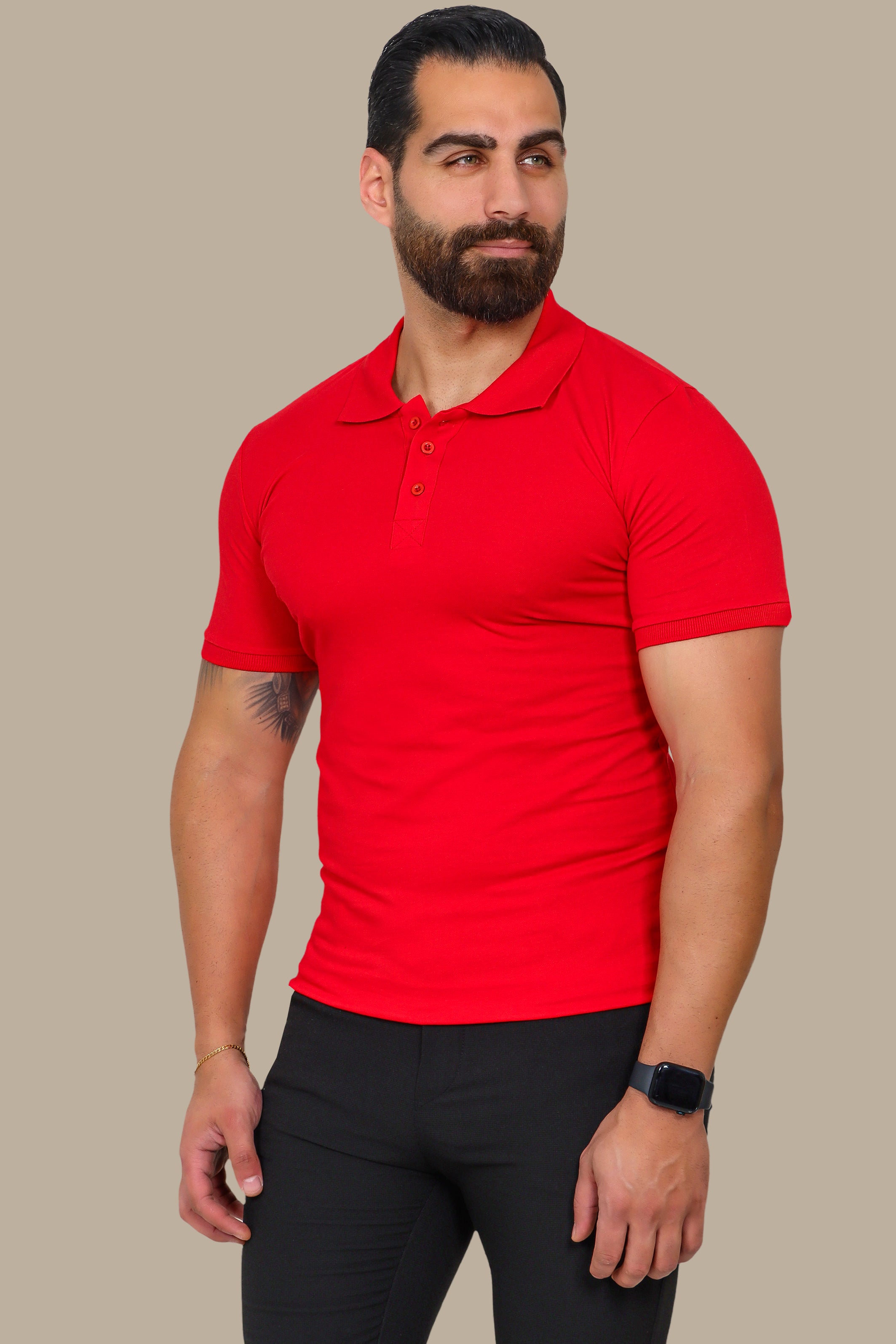 Red Basic Plain Polo Shirt