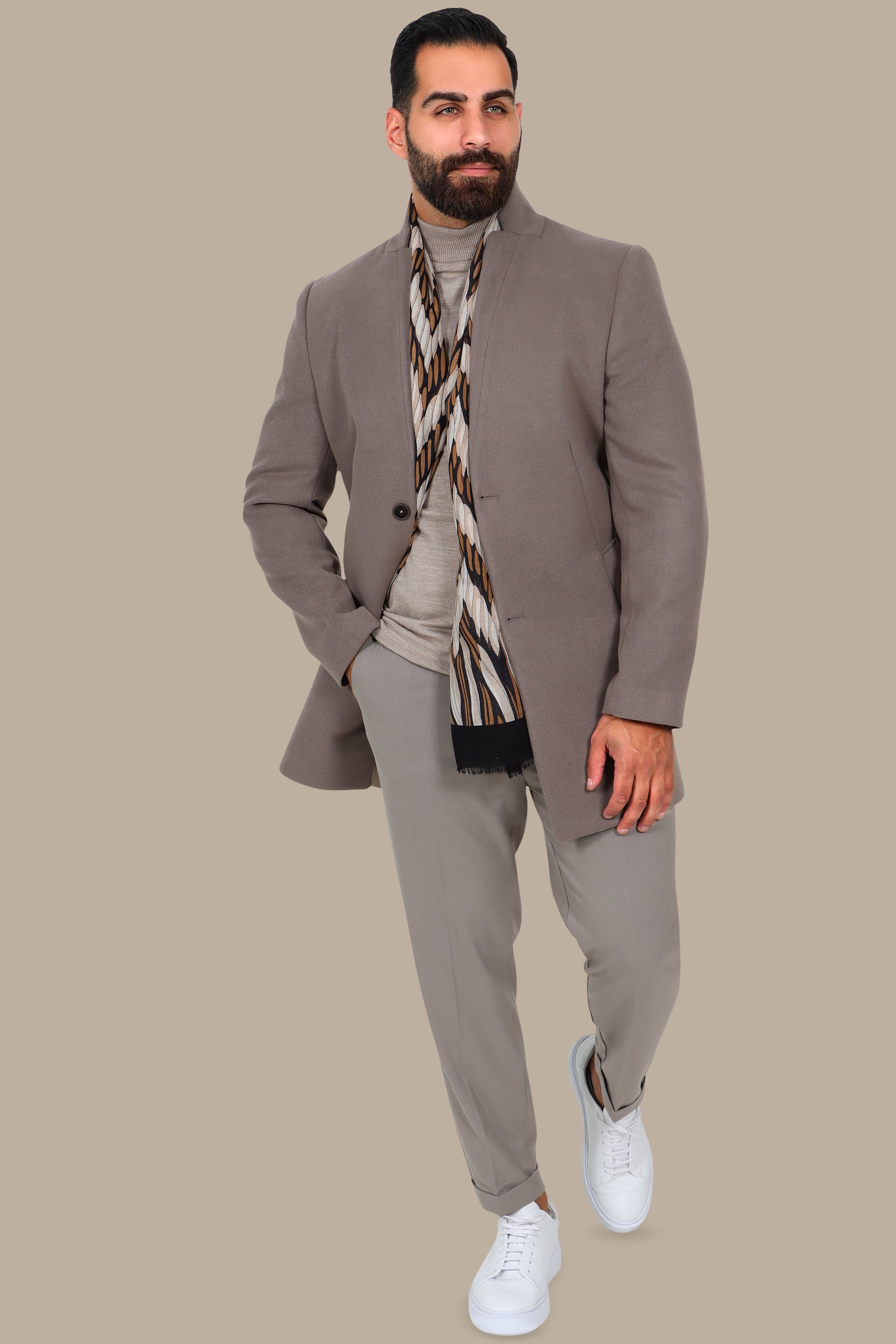 Minimalist Charm: Mocha Mao Collar Coat