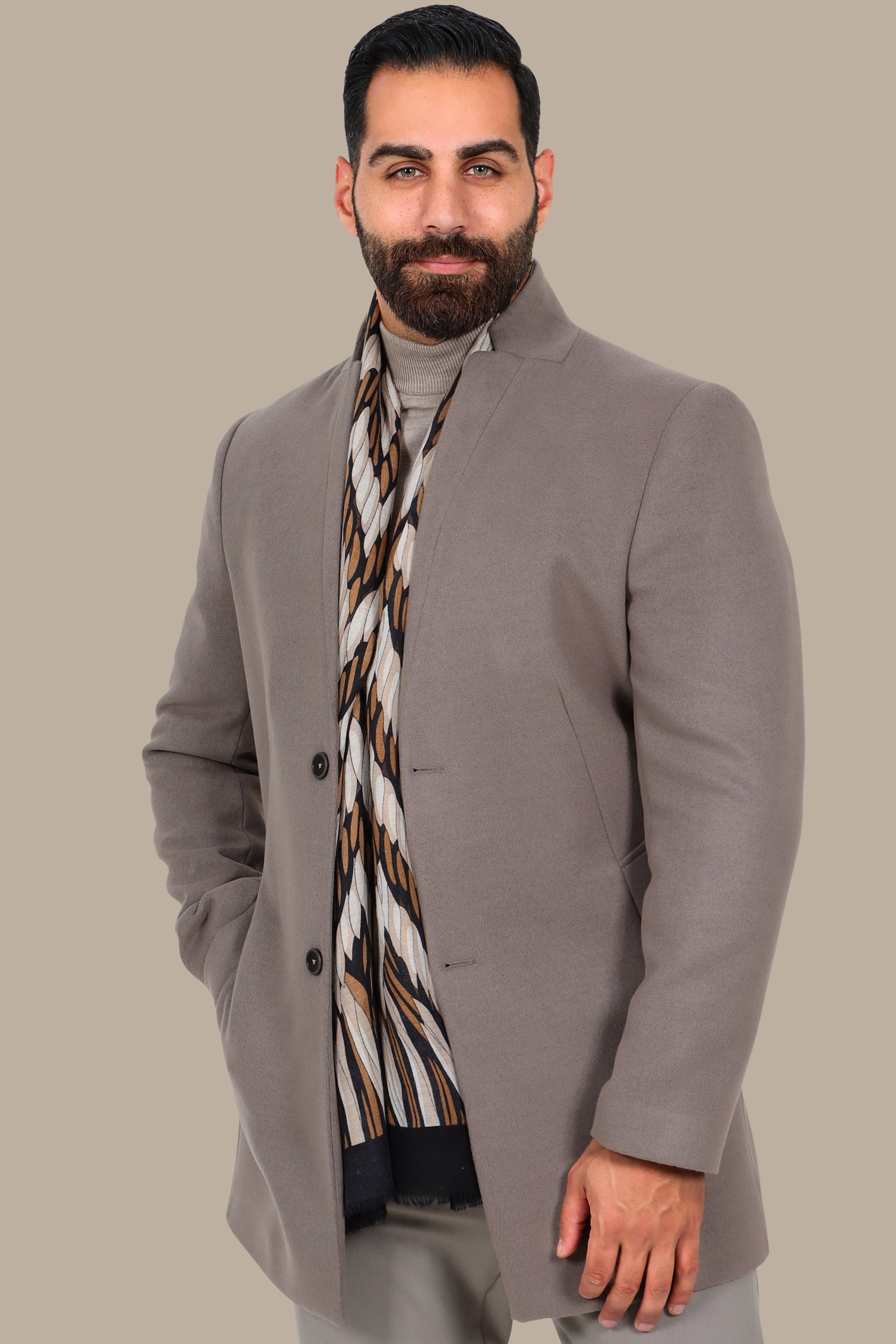 Minimalist Charm: Mocha Mao Collar Coat