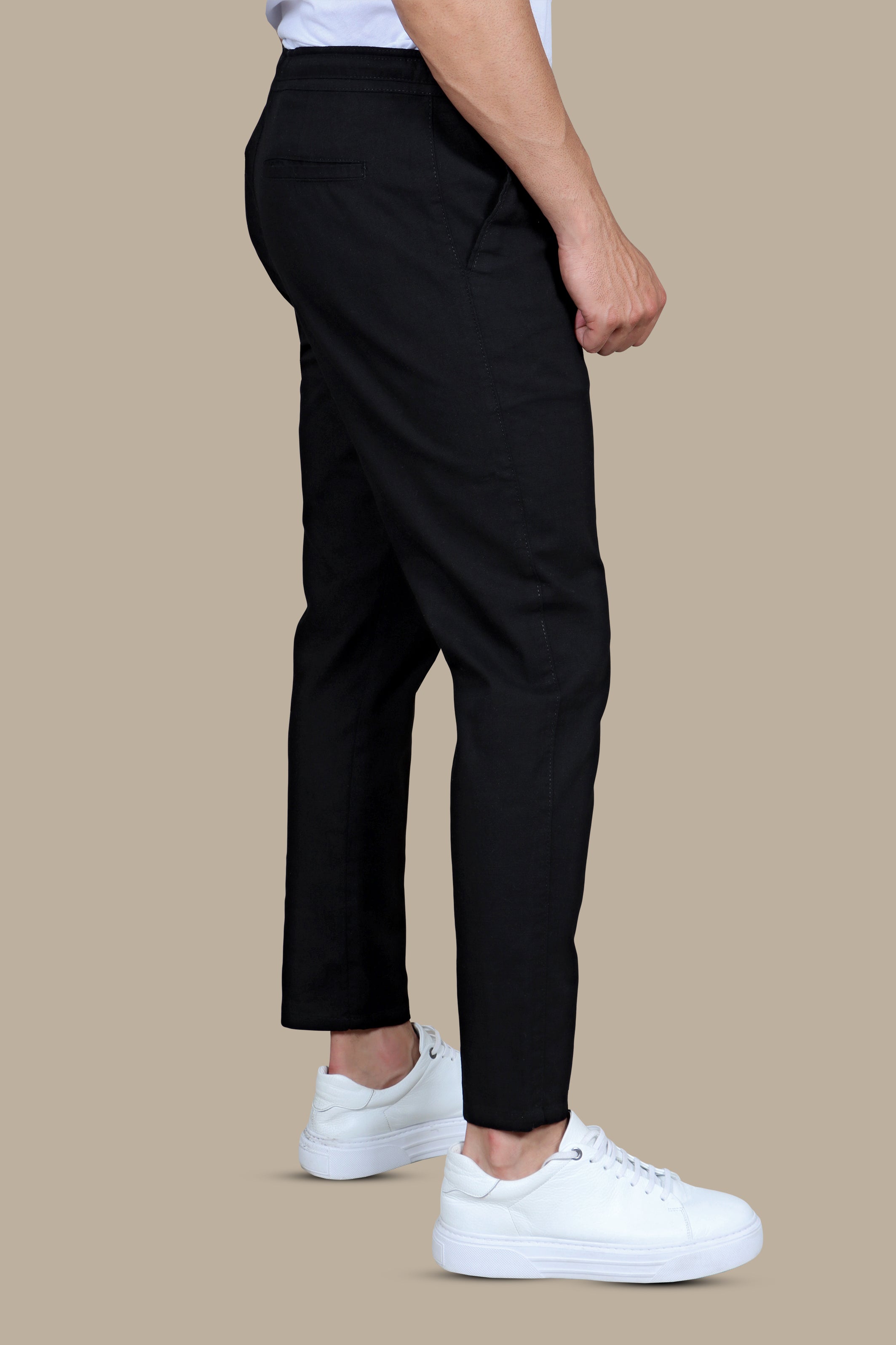 Midnight Elegance: Black Linen Fil a Fil Pants