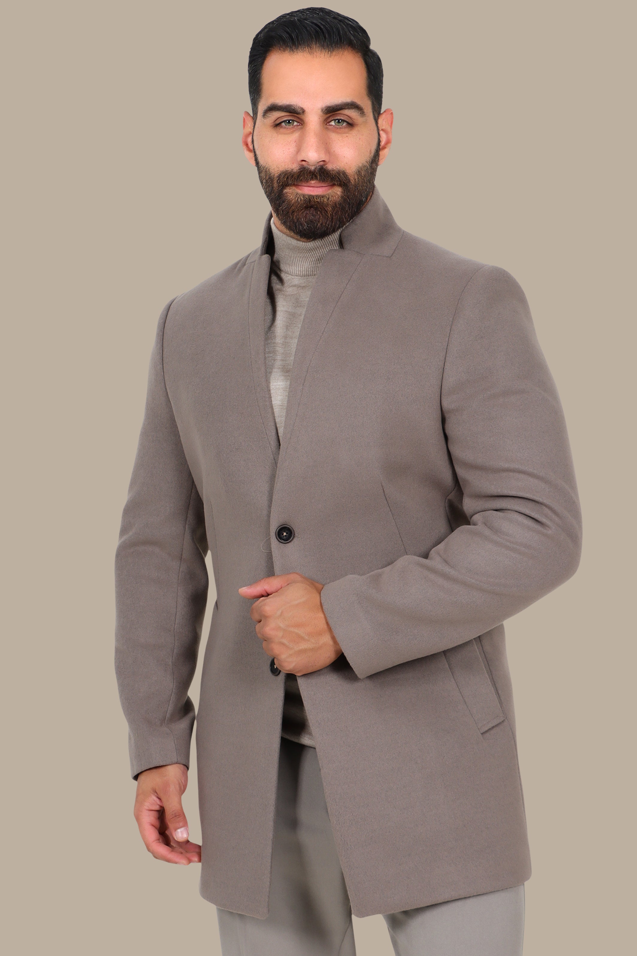 Minimalist Charm: Mocha Mao Collar Coat