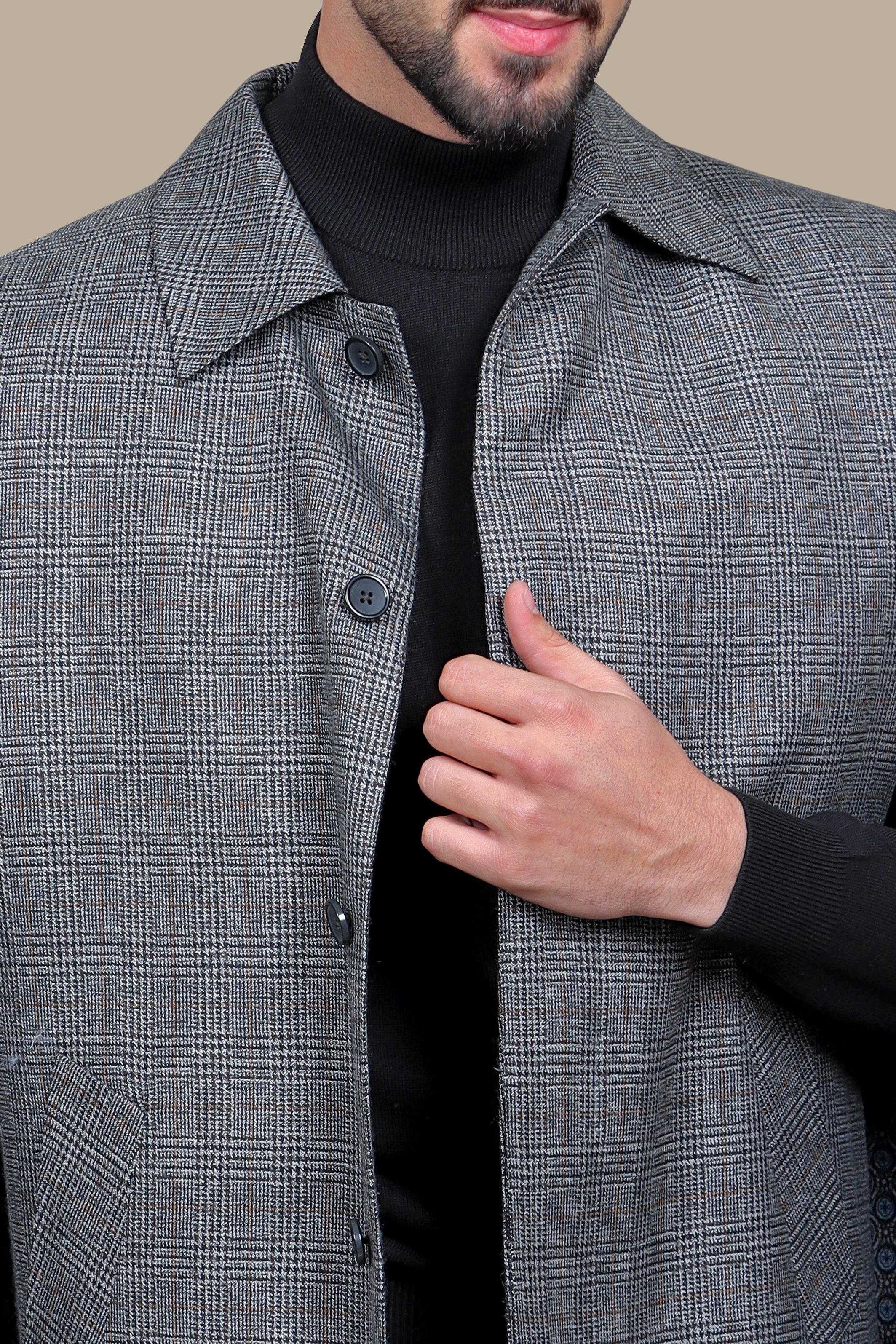 Powerful Presence: Grey Prince of Wales Check Coat
