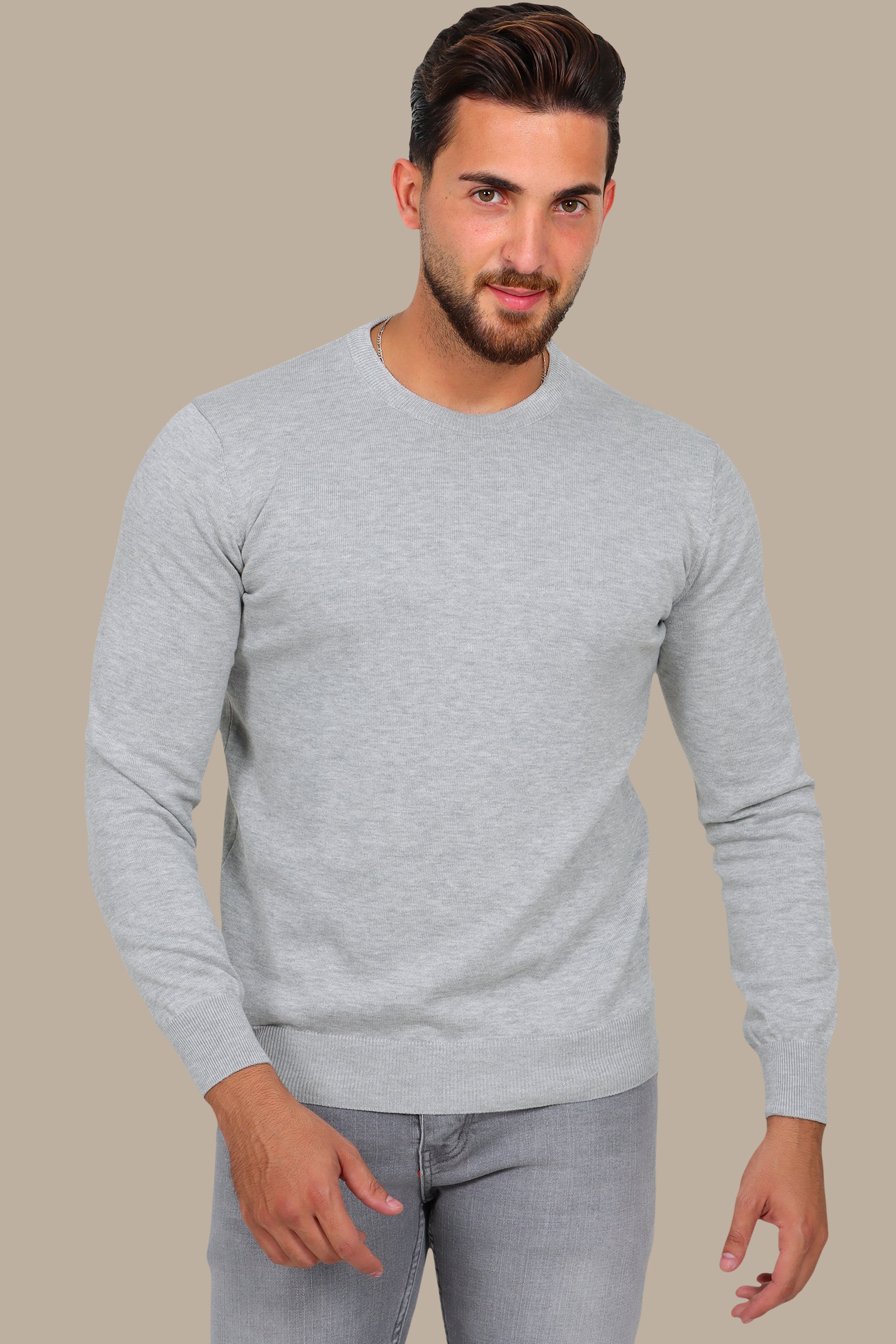 Light Grey R-Neck Basic Sweater