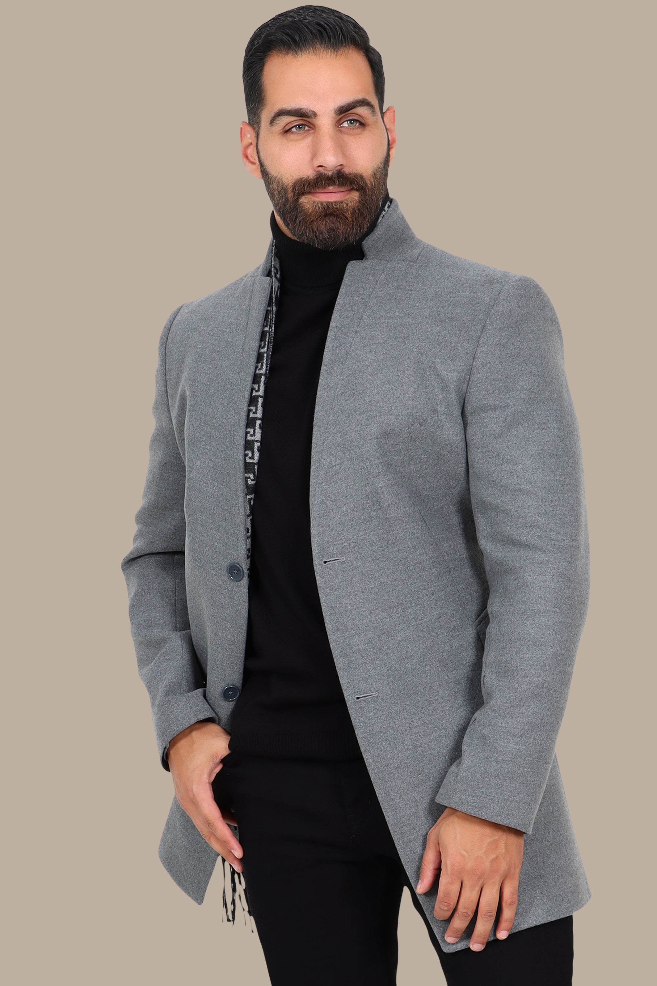 Mao Collar Basic Coat Grey