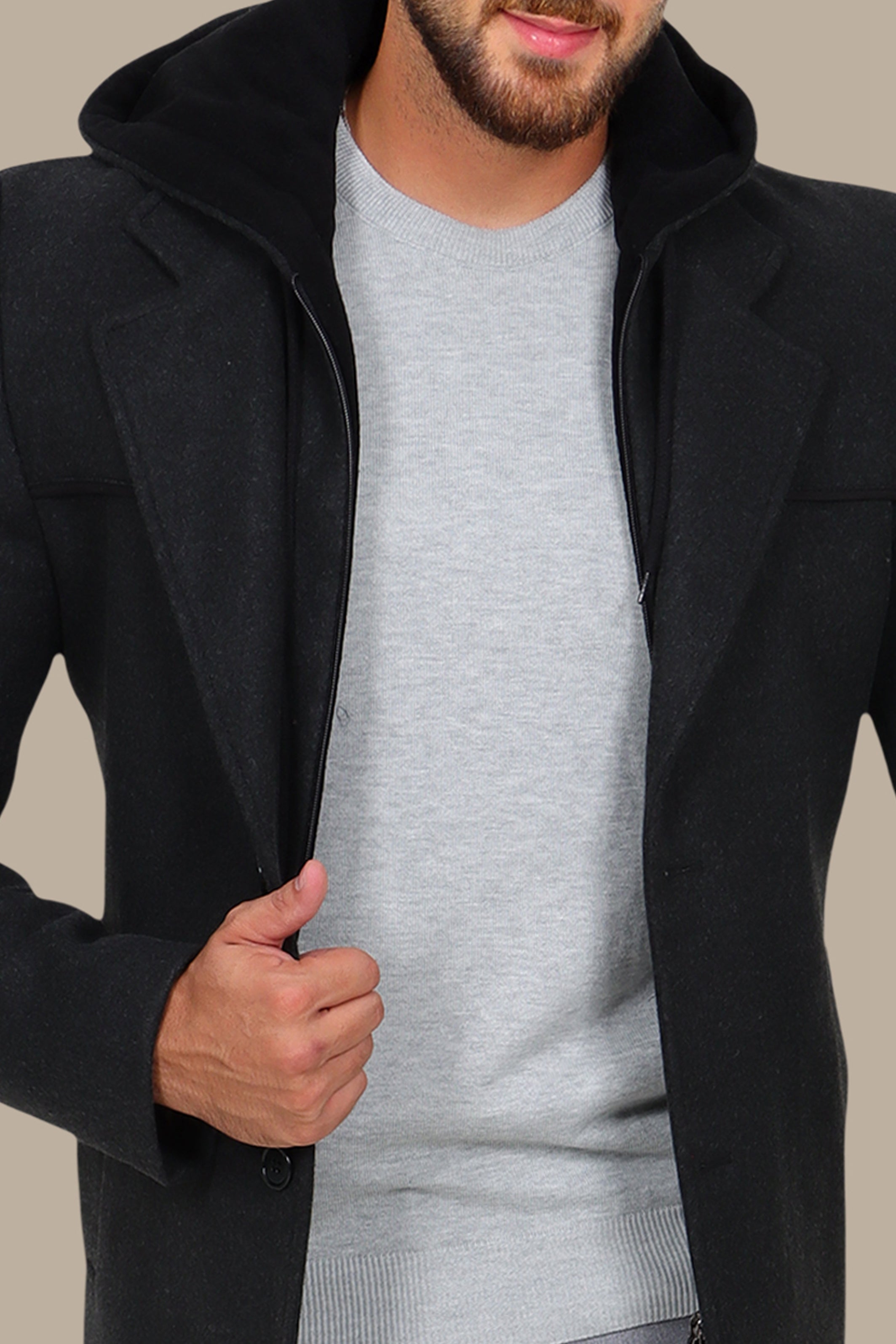 Dark Grey Coat with Detachable Hoodie