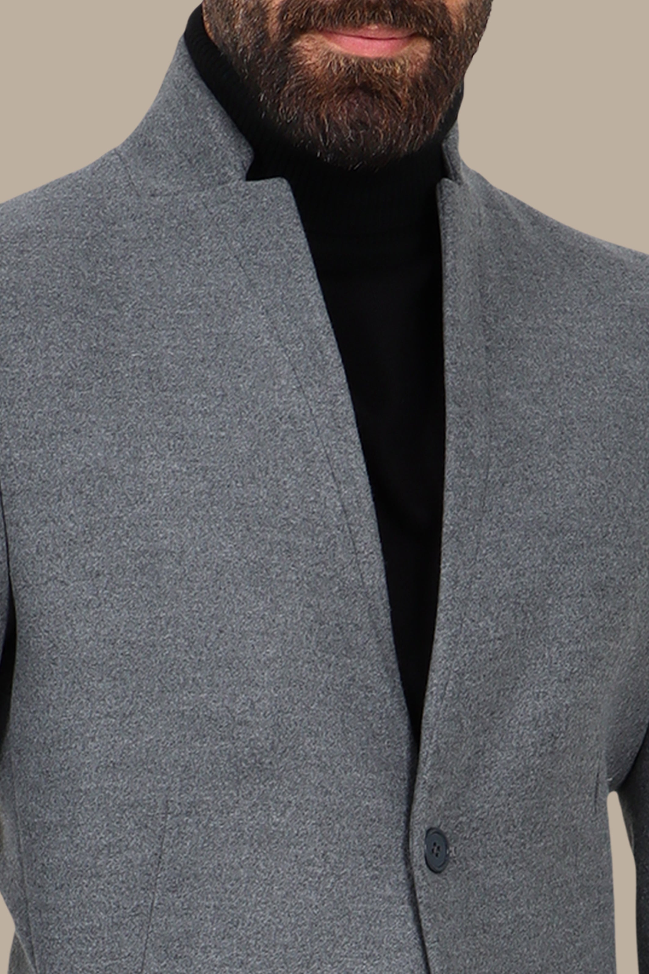 Mao Collar Basic Coat Grey