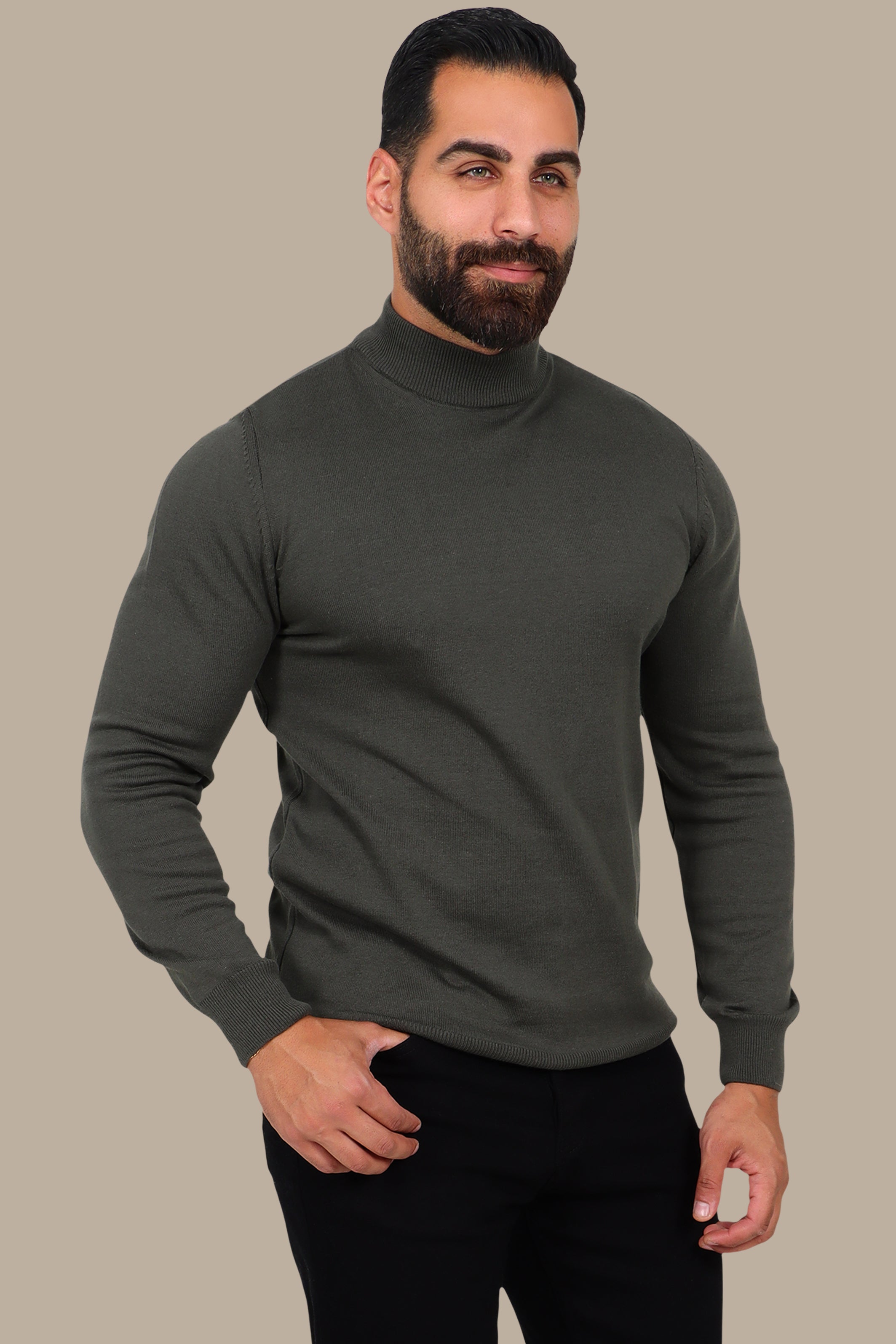 High Neck Basic Sweater Khaki