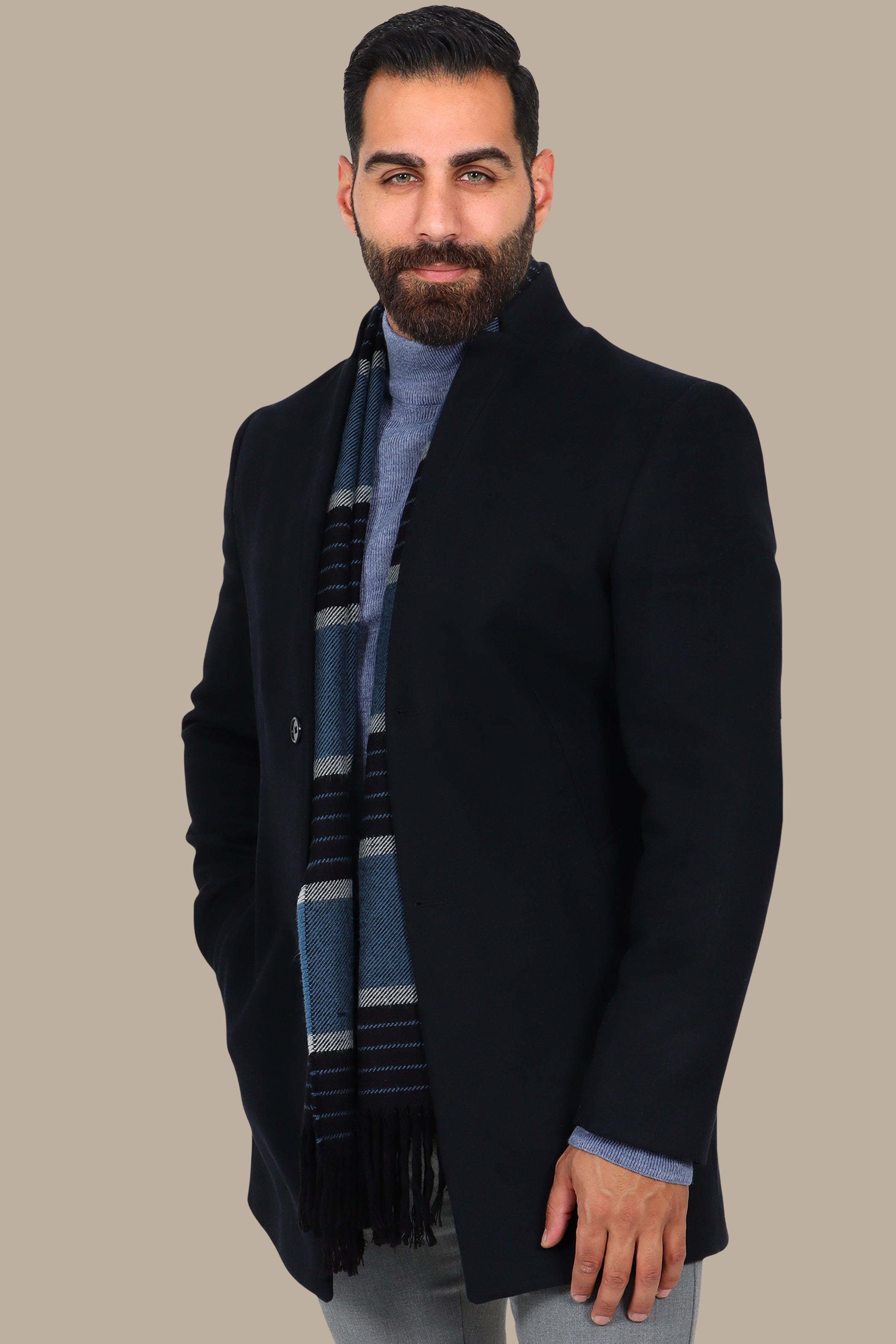 Essential Elegance: Navy Mao Collar Coat