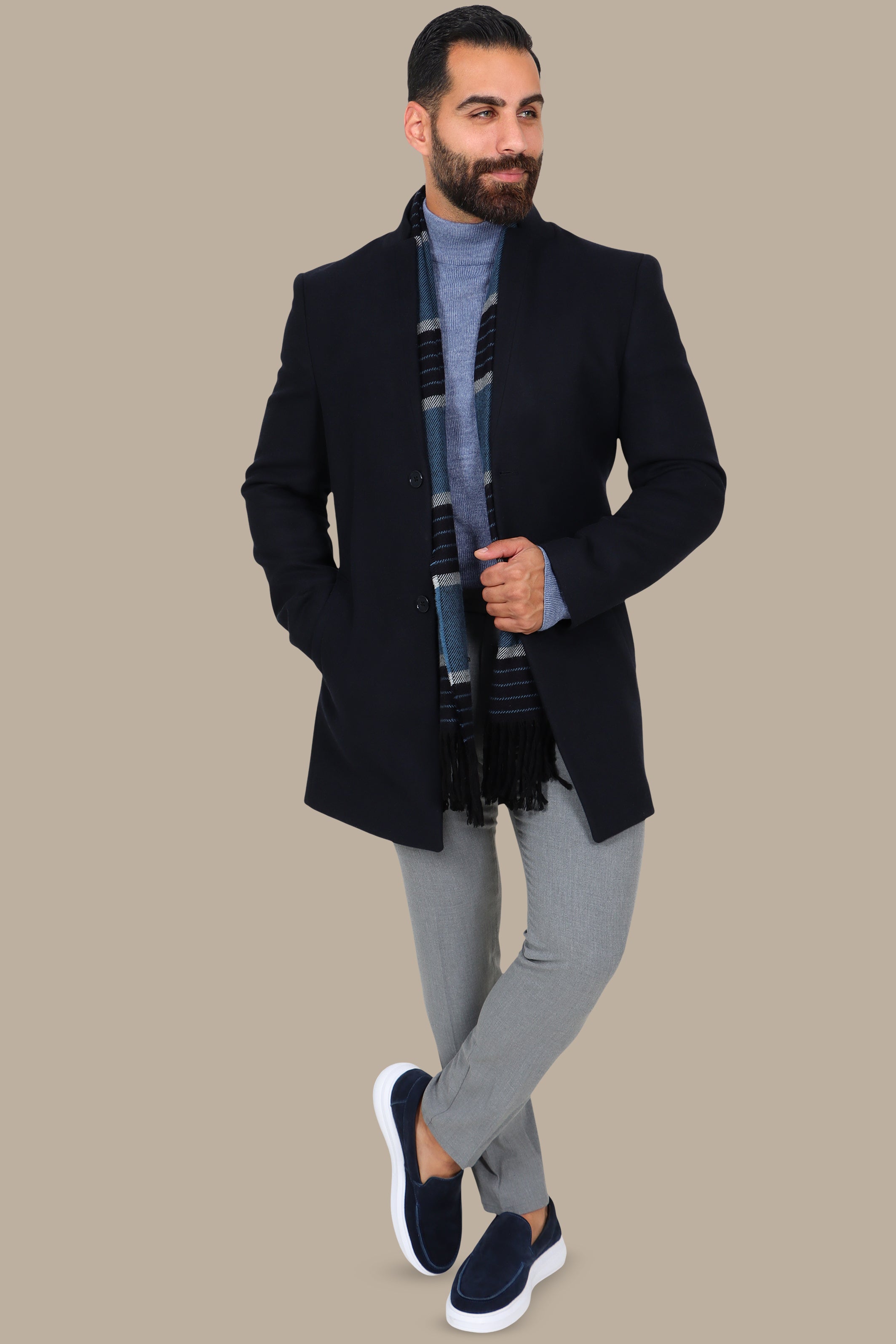 Essential Elegance: Navy Mao Collar Coat