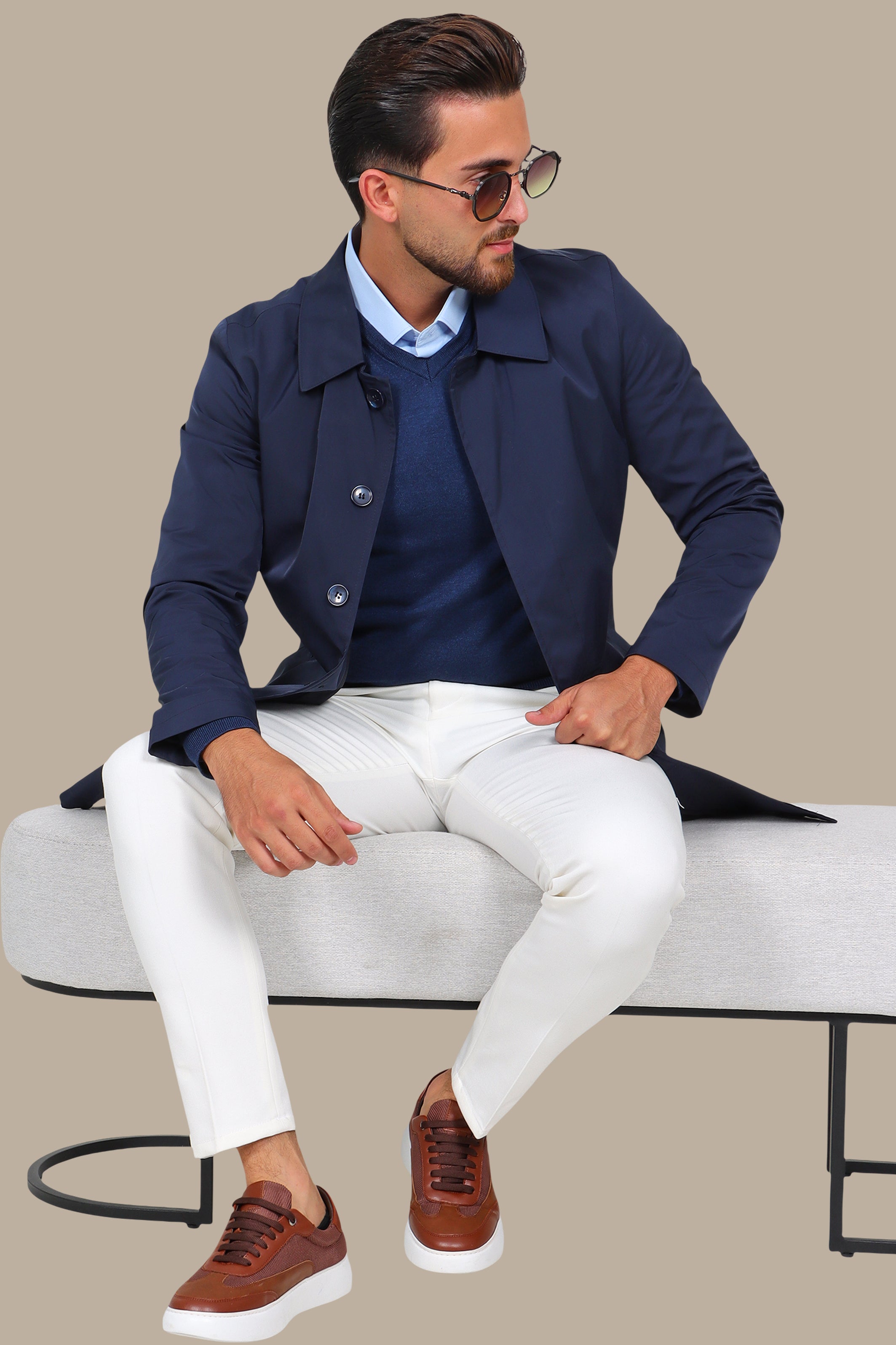 Navy Horizon: Long Parka Jacket