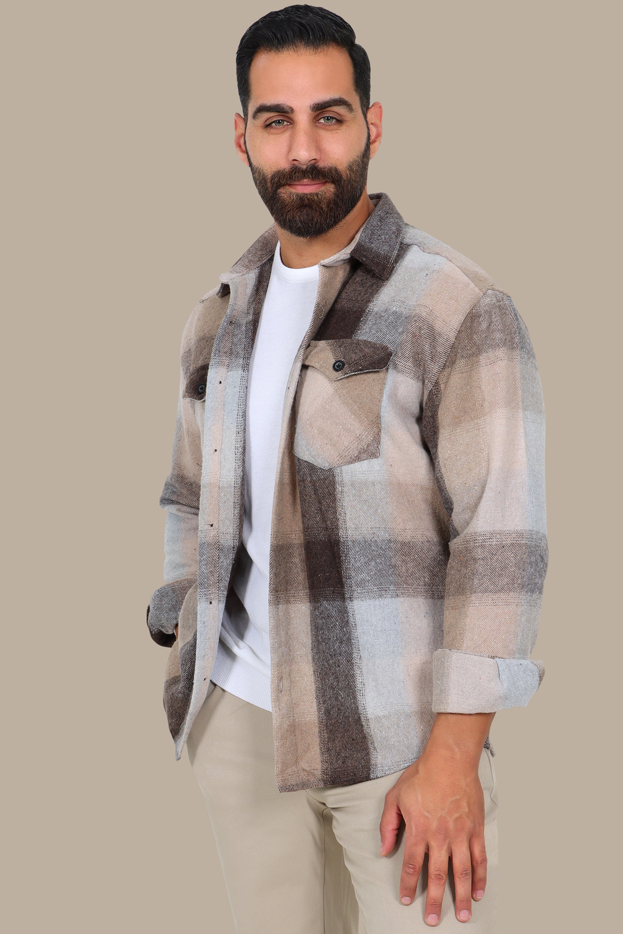 Rugged Essentials: Brown Two-Pocket Overshirt