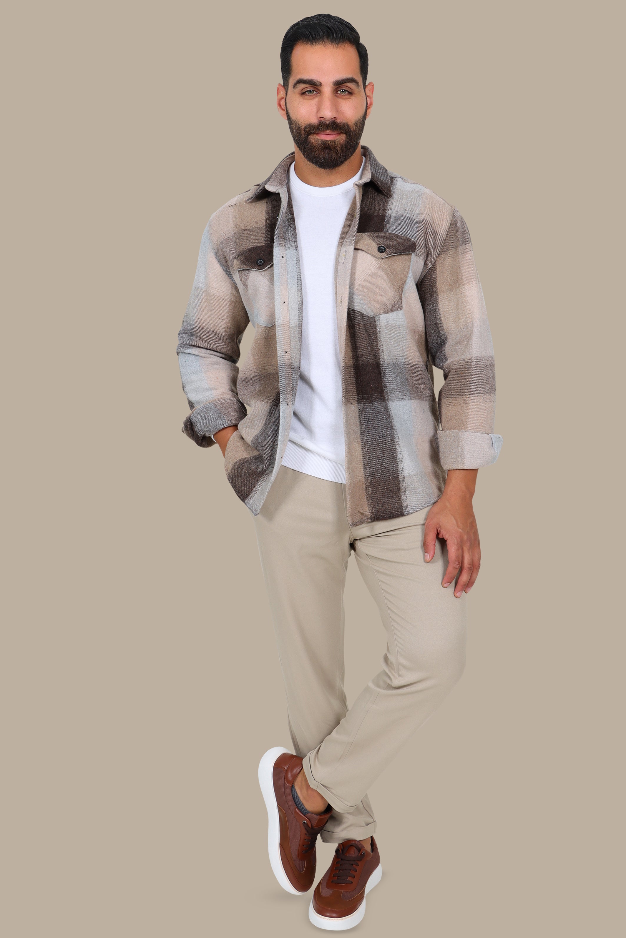 Rugged Essentials: Brown Two-Pocket Overshirt
