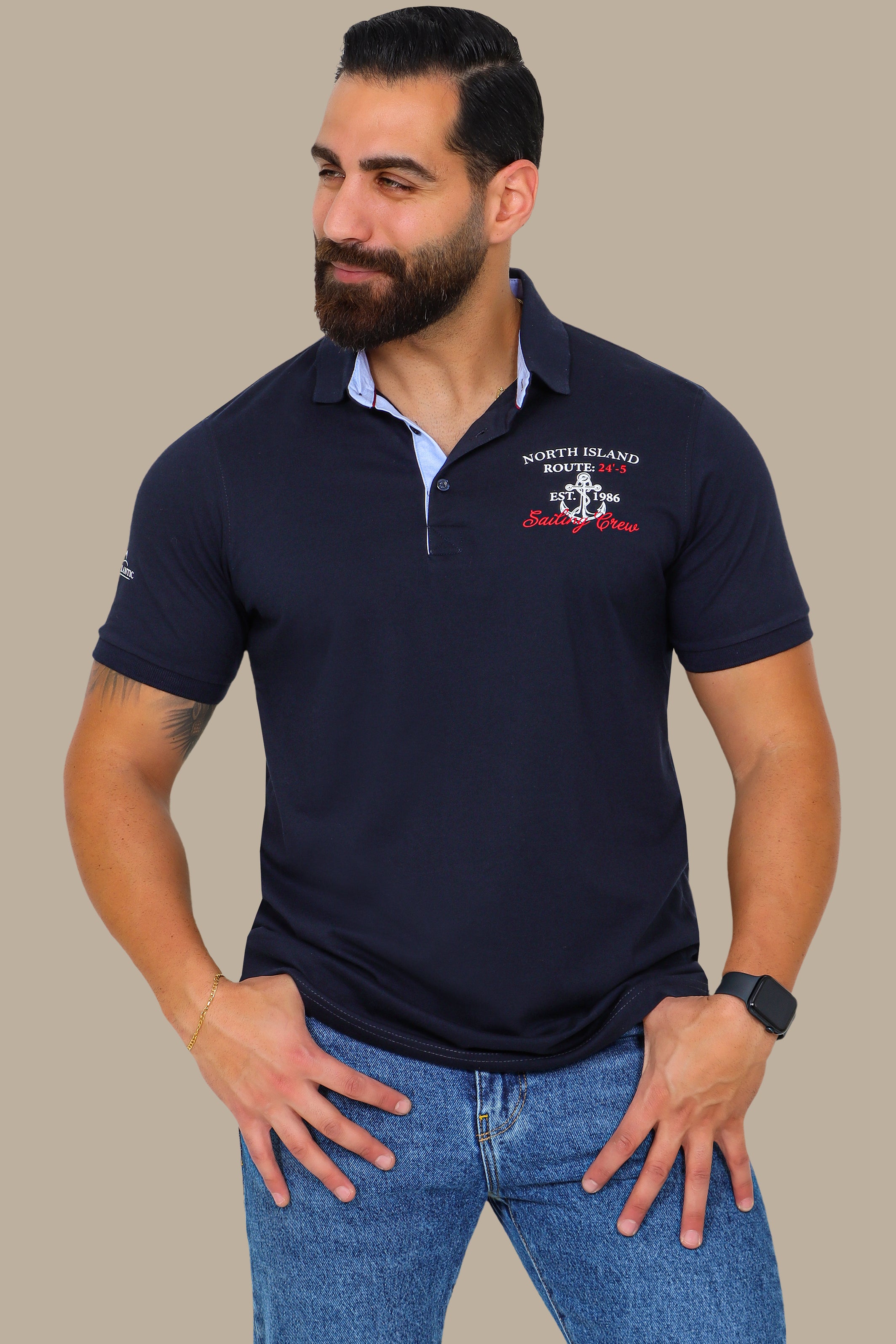 Navy Sailing Crew Polo Shirt