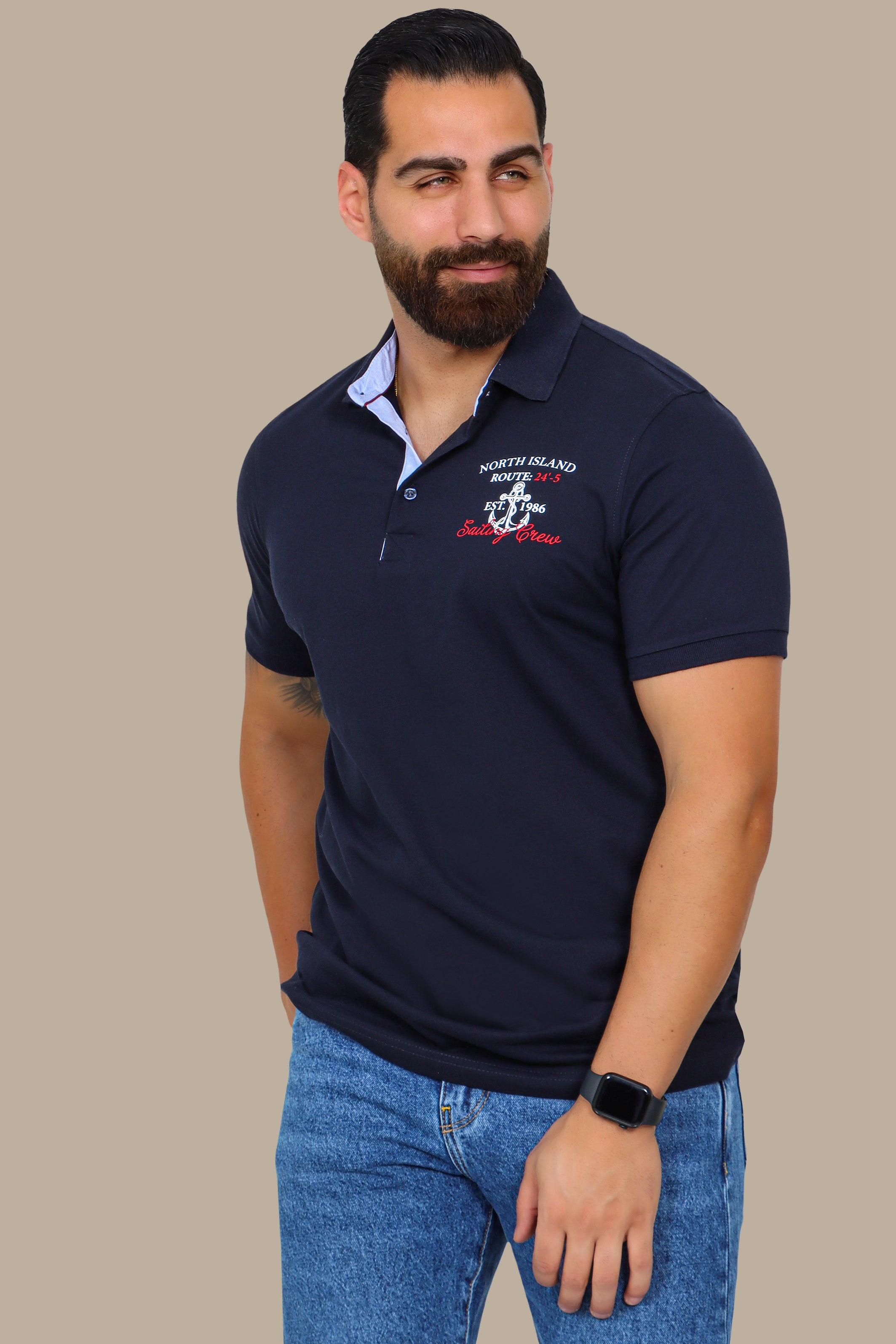 Navy Sailing Crew Polo Shirt