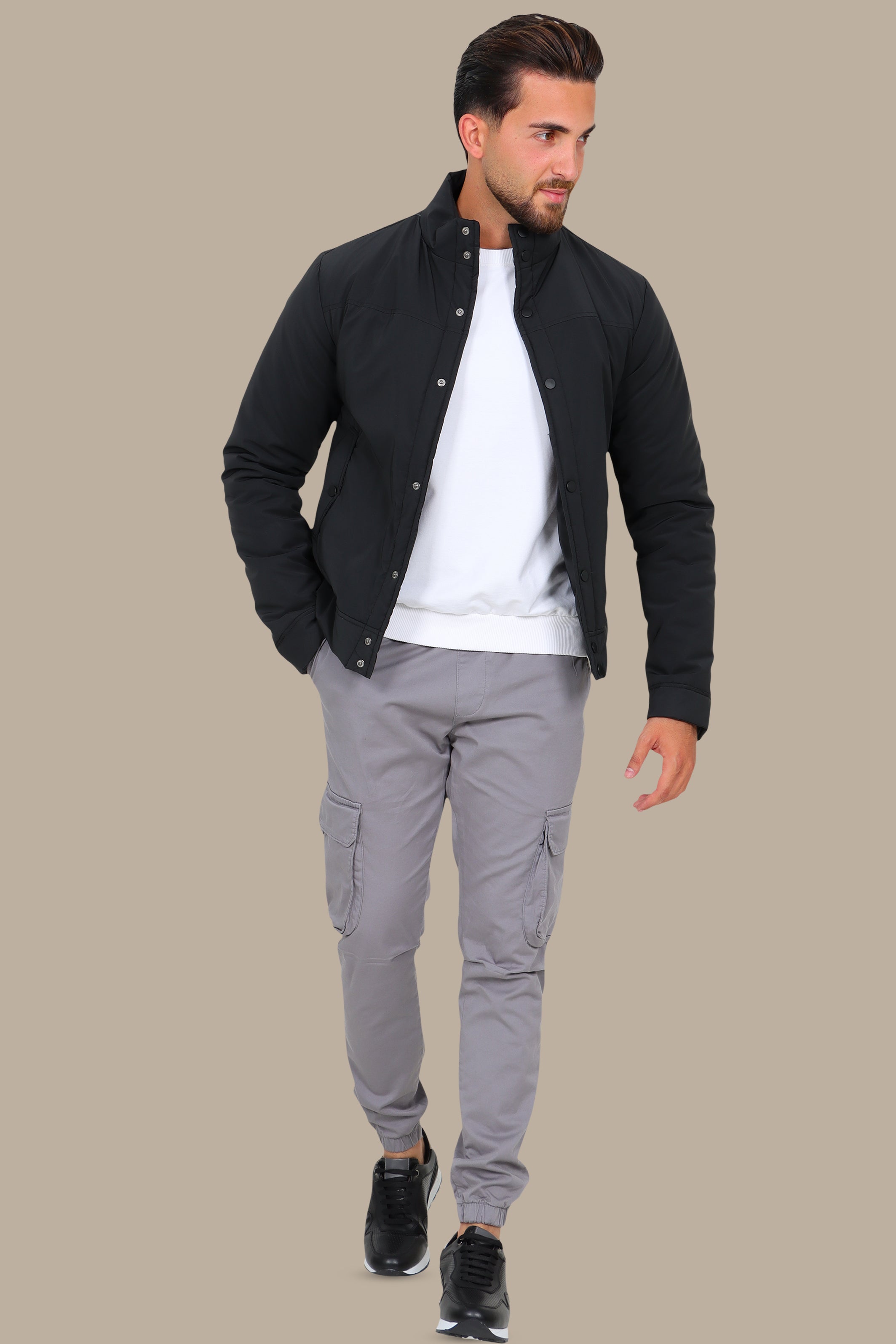 Black Full Button Puffer Jacket