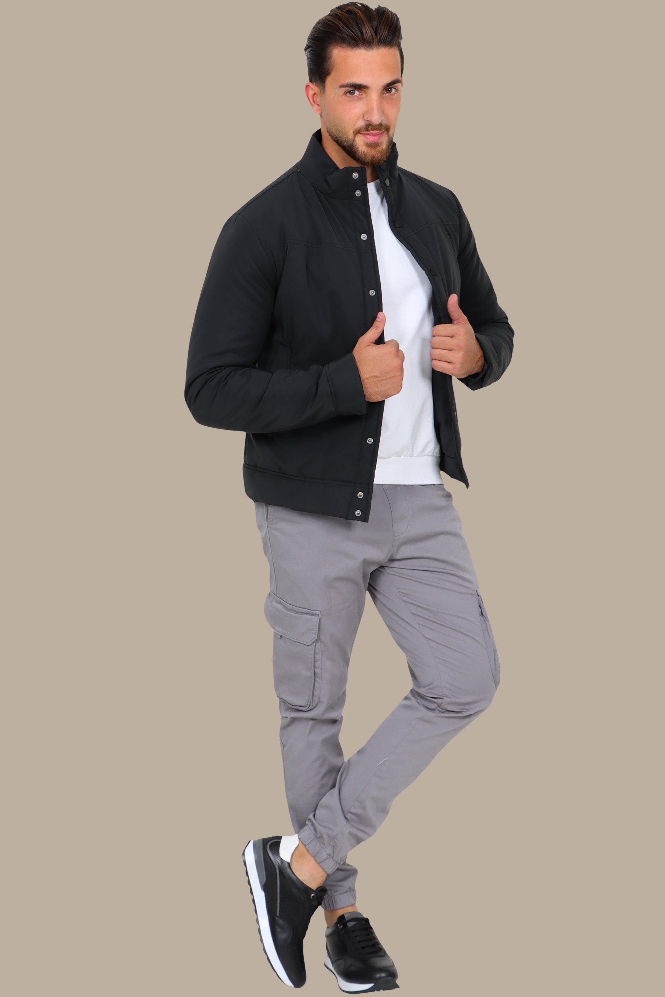 Black Full Button Puffer Jacket