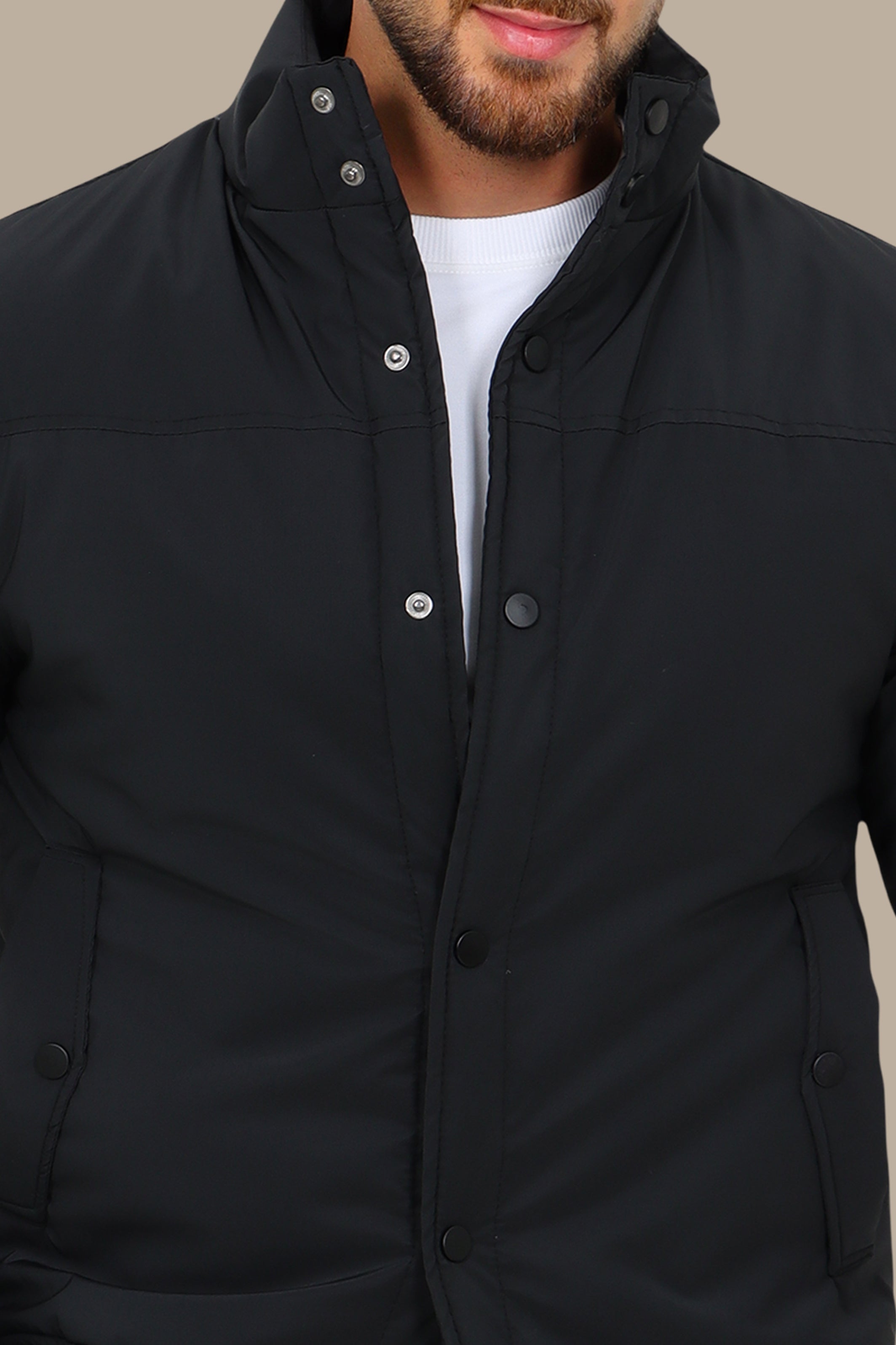 Black Full Button Puffer Jacket