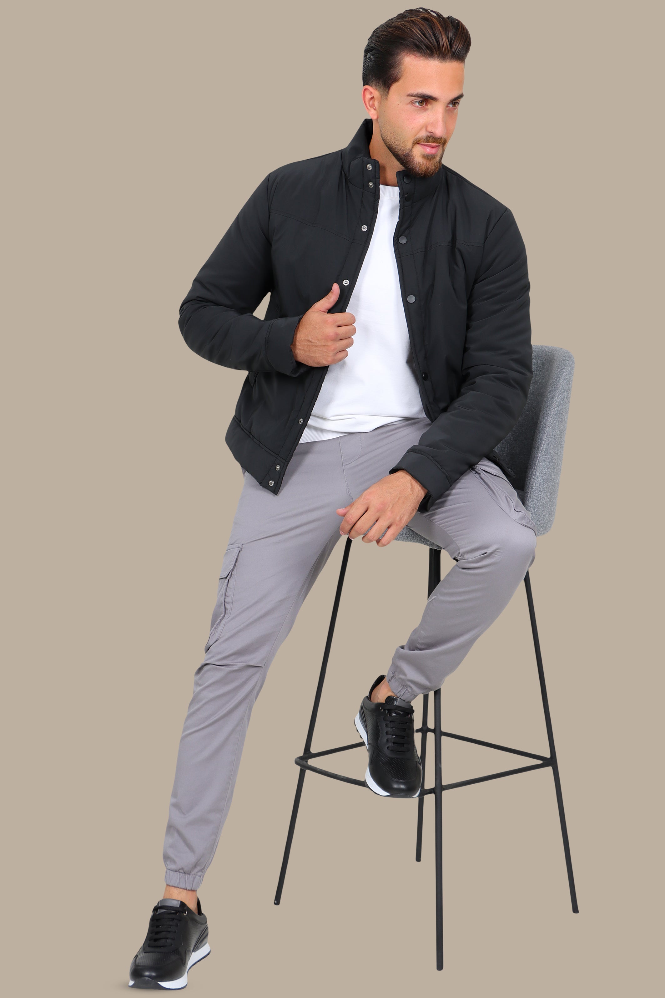 Black Full Button Puffer Jacket