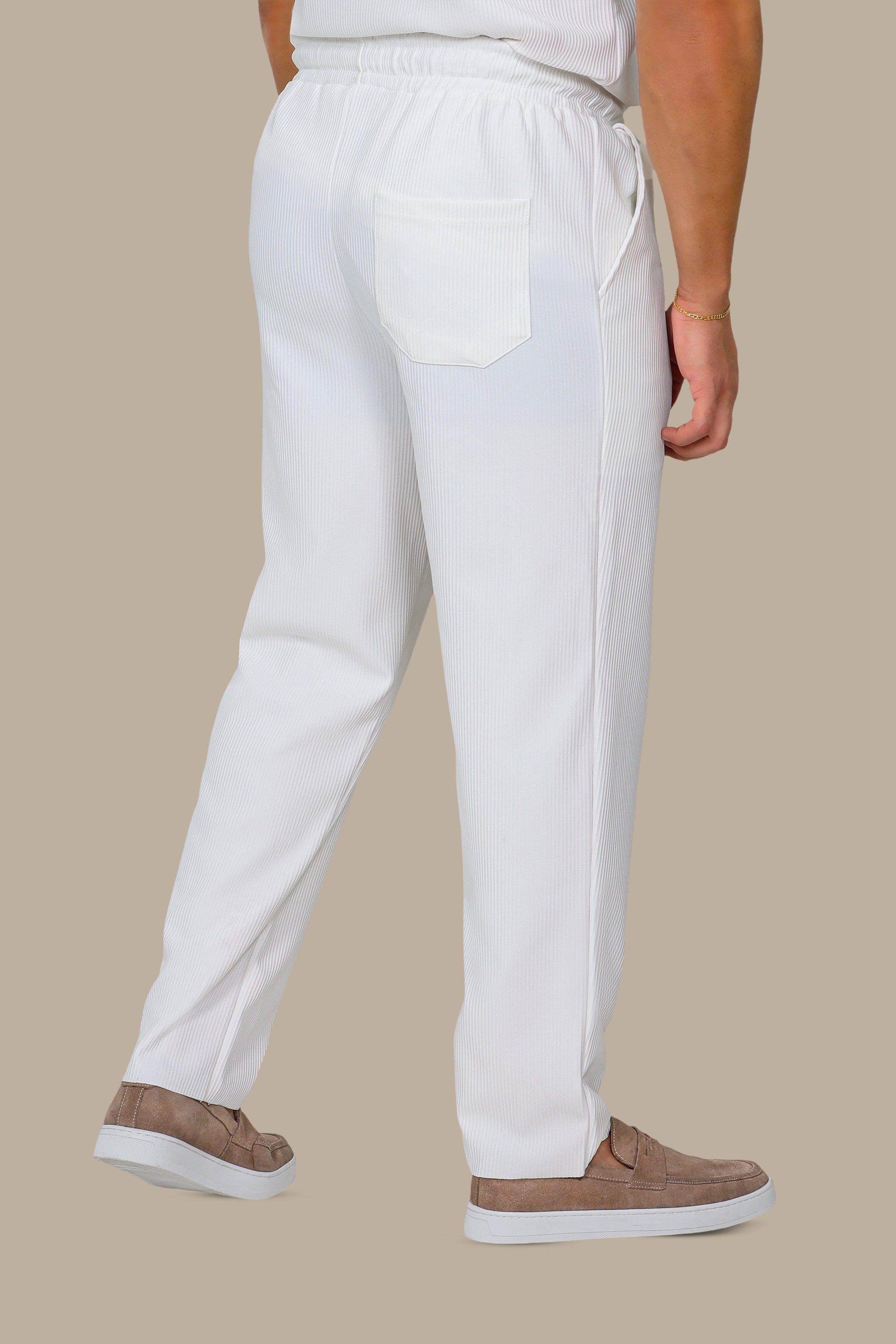White Ribbed Regular Fit Trousers