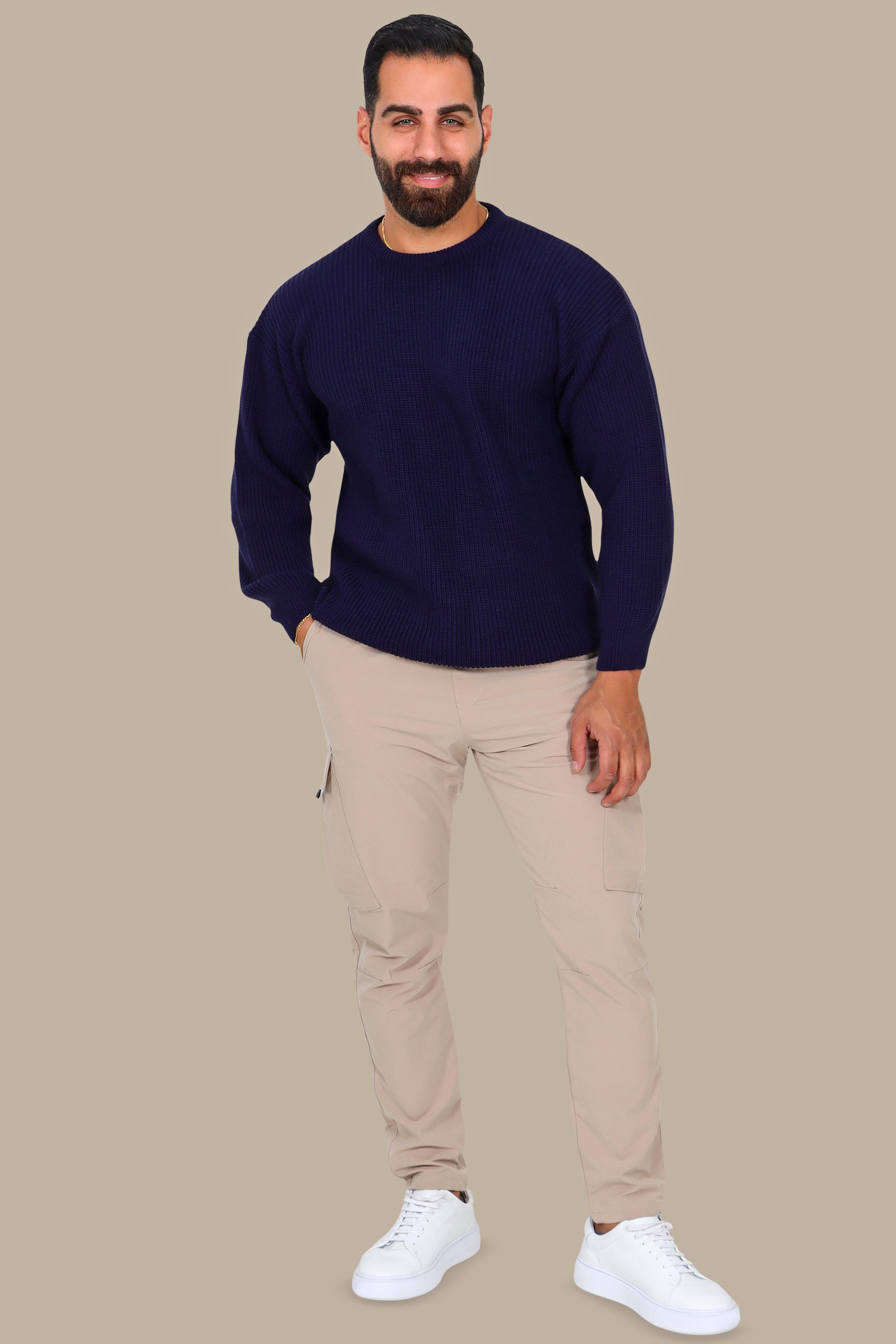 Thick Mercerized Oversized Sweater Navy
