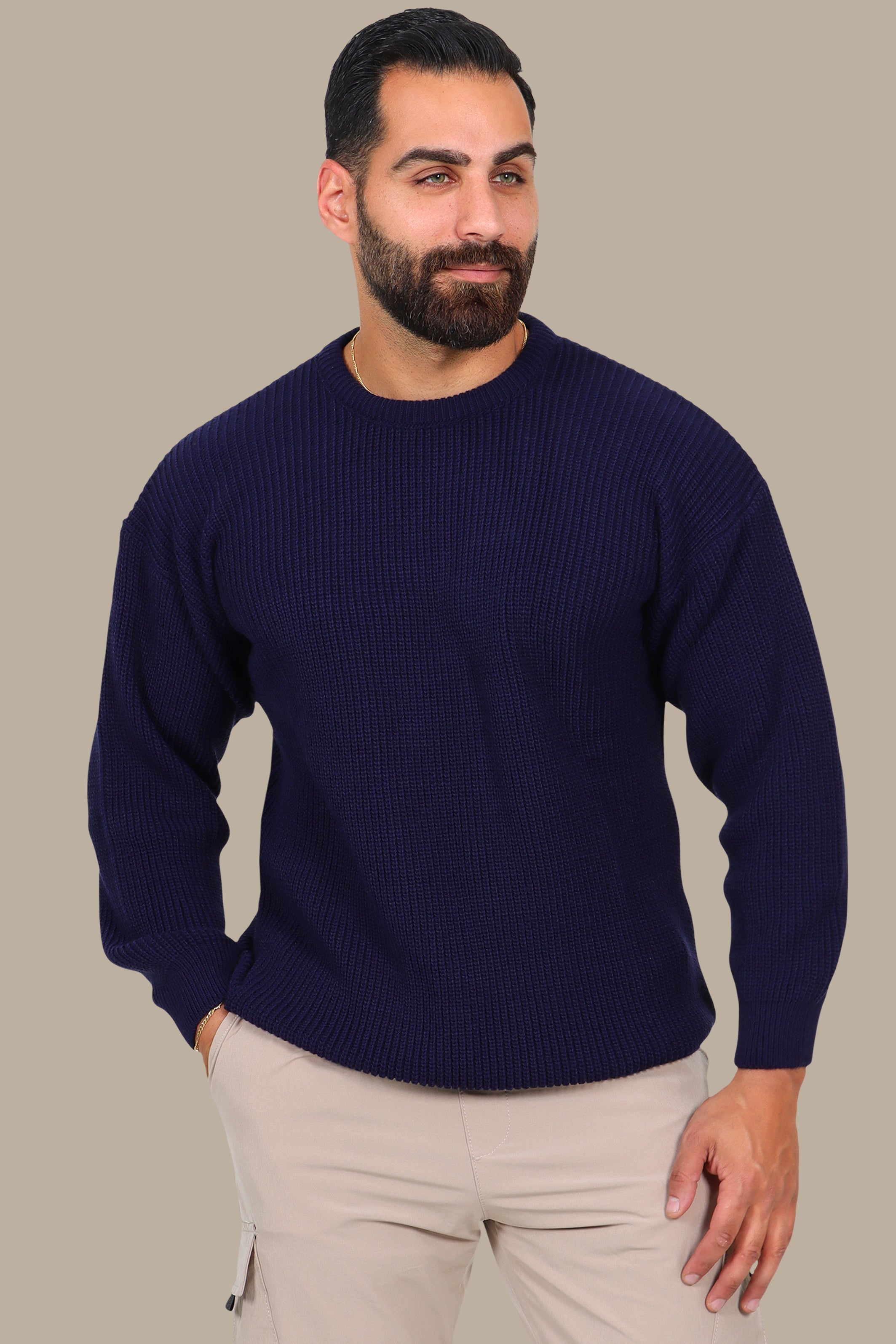 Thick Mercerized Oversized Sweater Navy