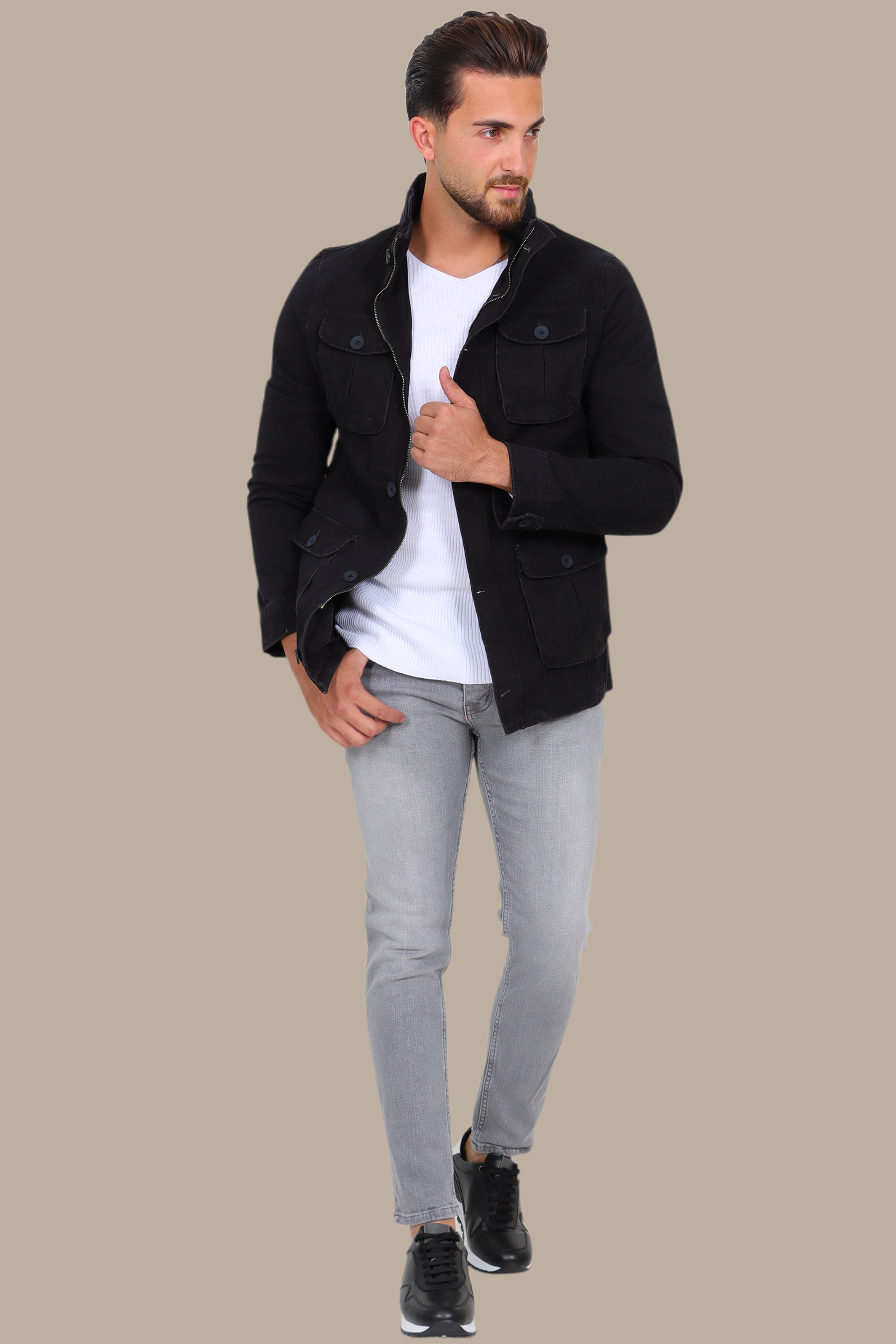 Urban Safari Classic: Black Safari-Inspired Jacket