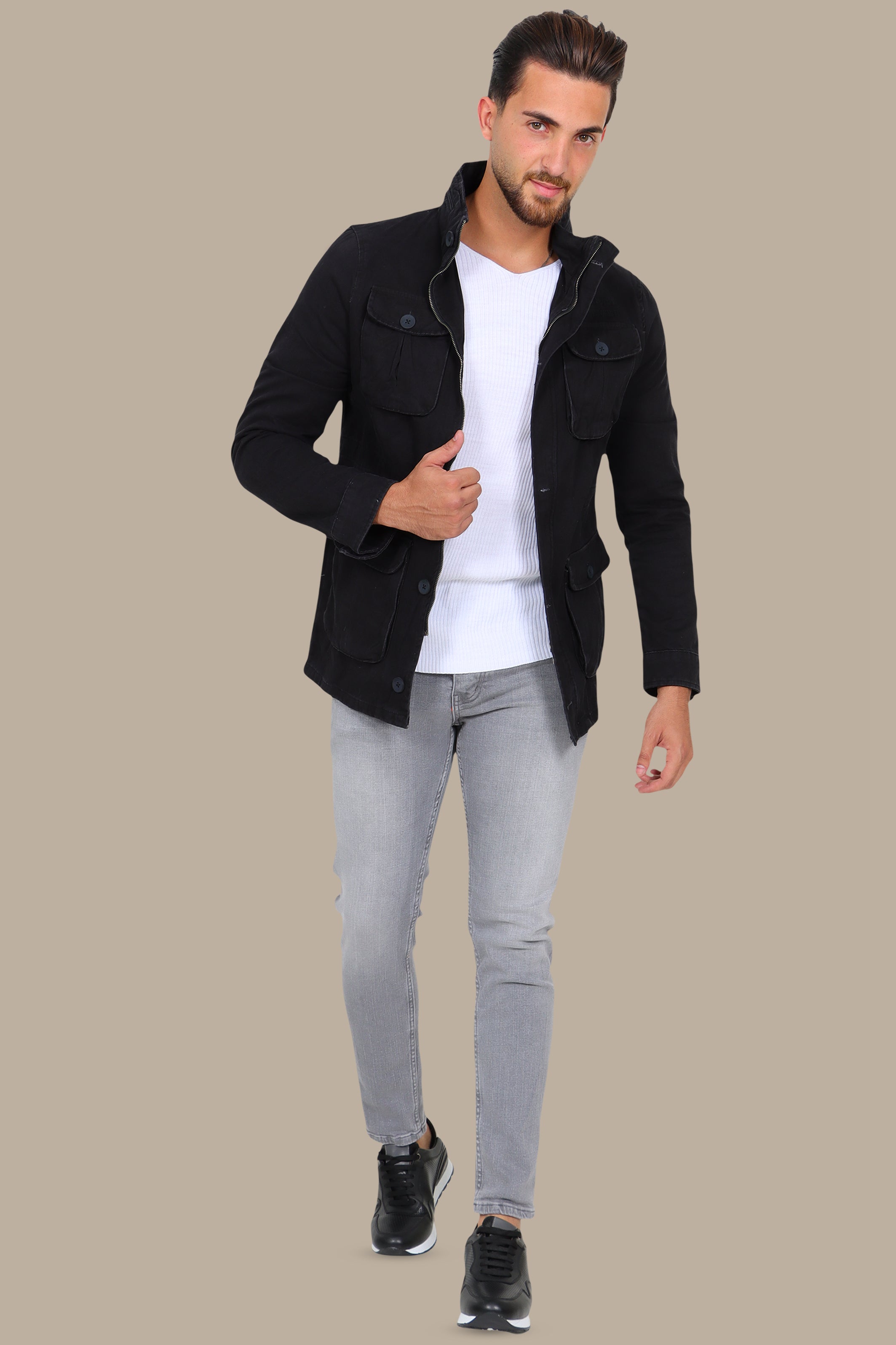 Urban Safari Classic: Black Safari-Inspired Jacket